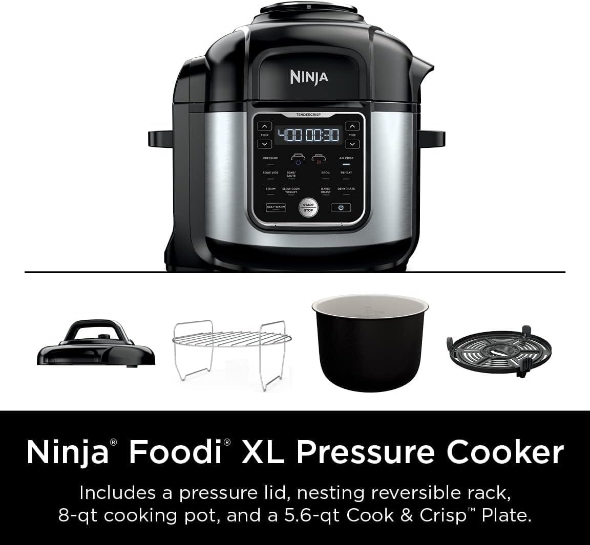 Ninja FD302 Foodi 11-in-1 Pro 6.5 qt. Pressure Cooker Air Fryer that Steams, Slow Cooks, Sears, Sautés, Dehydrates More, with 4.6 qt. Crisper Plate, Nesting Broil Rack Recipe Book, Silver/Black Ninja FD302 Foodi 11-in-1 Pro 6.5 qt. Pressure Cooker Air Fryer that Steams, Slow Cooks, Sears, Sautés, Dehydrates More, with 4.6 qt. Crisper Plate, Nesting Broil Rack Recipe Book, Silver/Black