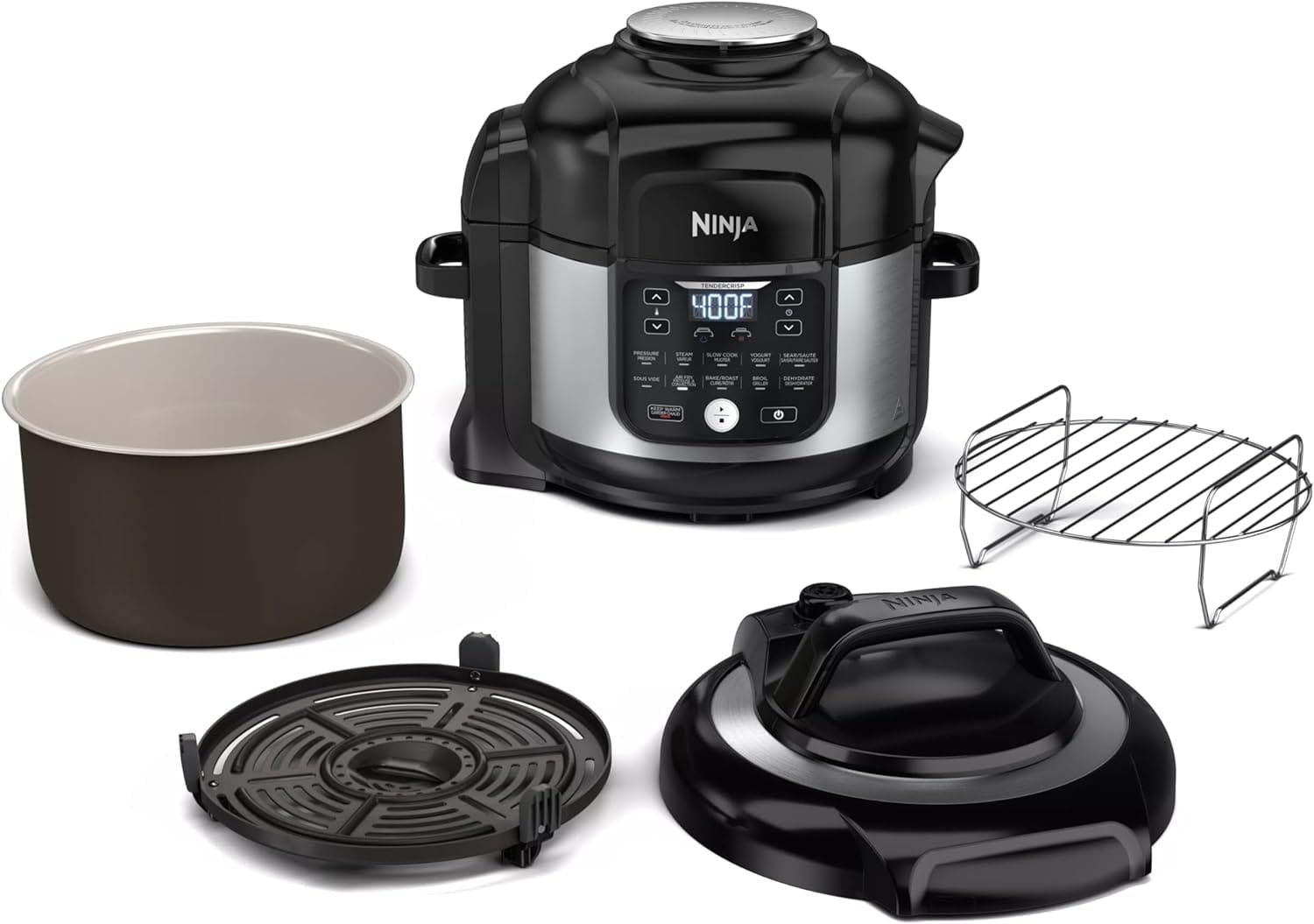 Ninja FD302 Foodi 11-in-1 Pro 6.5 qt. Pressure Cooker Air Fryer that Steams, Slow Cooks, Sears, Sautés, Dehydrates More, with 4.6 qt. Crisper Plate, Nesting Broil Rack Recipe Book, Silver/Black Ninja FD302 Foodi 11-in-1 Pro 6.5 qt. Pressure Cooker Air Fryer that Steams, Slow Cooks, Sears, Sautés, Dehydrates More, with 4.6 qt. Crisper Plate, Nesting Broil Rack Recipe Book, Silver/Black