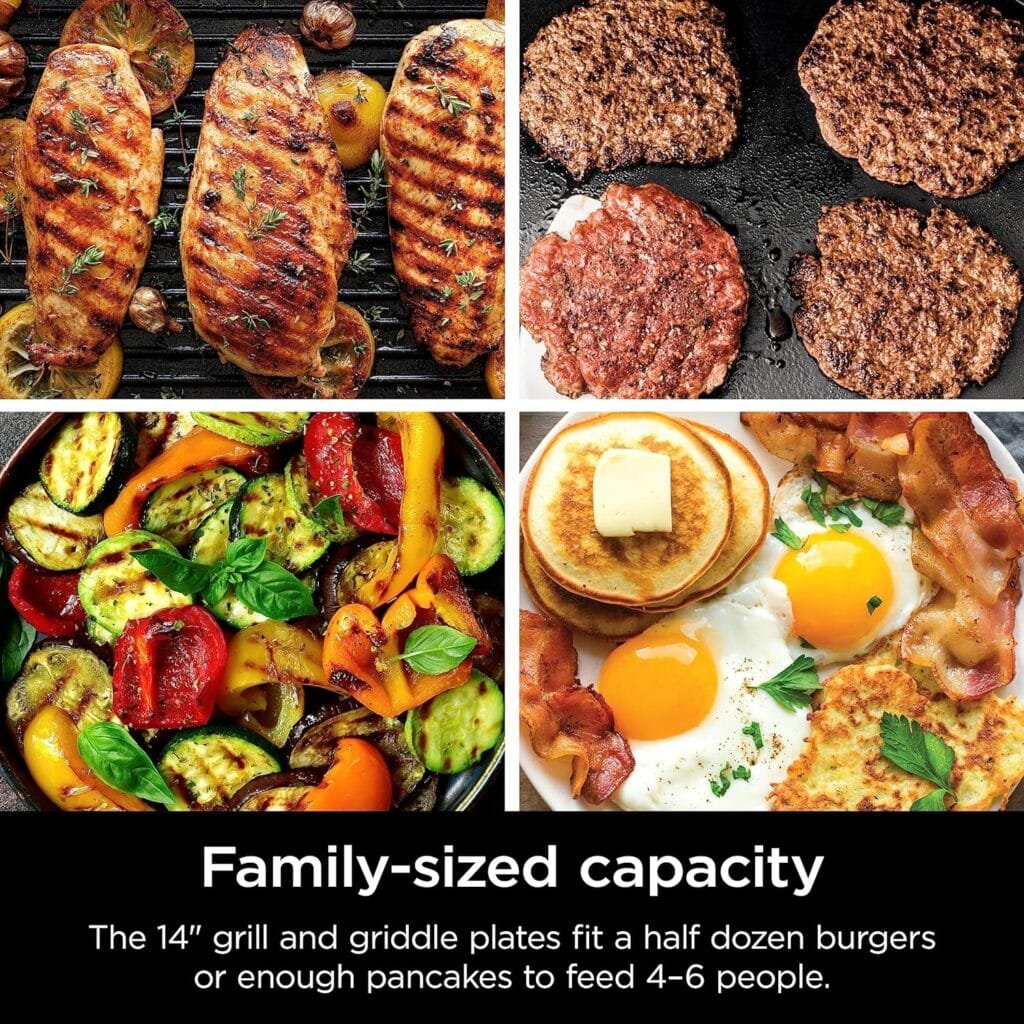 Ninja GR101 Sizzle Smokeless Indoor Grill  Griddle, 14 Interchangeable Nonstick Plates, Dishwasher-Safe Removable Mesh Lid, 500F Max Heat, Even Edge-to-Edge Cooking, Grey/Silver