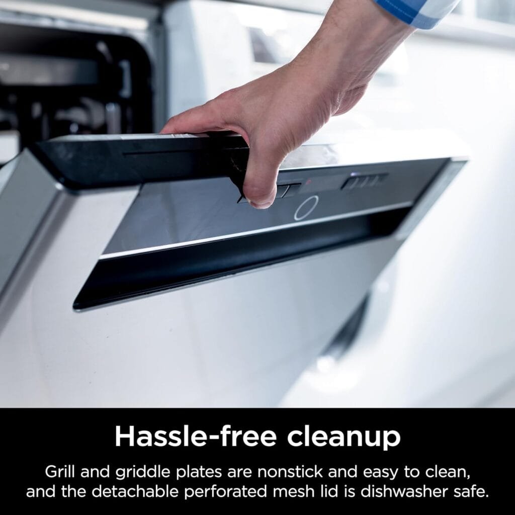 Ninja GR101 Sizzle Smokeless Indoor Grill  Griddle, 14 Interchangeable Nonstick Plates, Dishwasher-Safe Removable Mesh Lid, 500F Max Heat, Even Edge-to-Edge Cooking, Grey/Silver