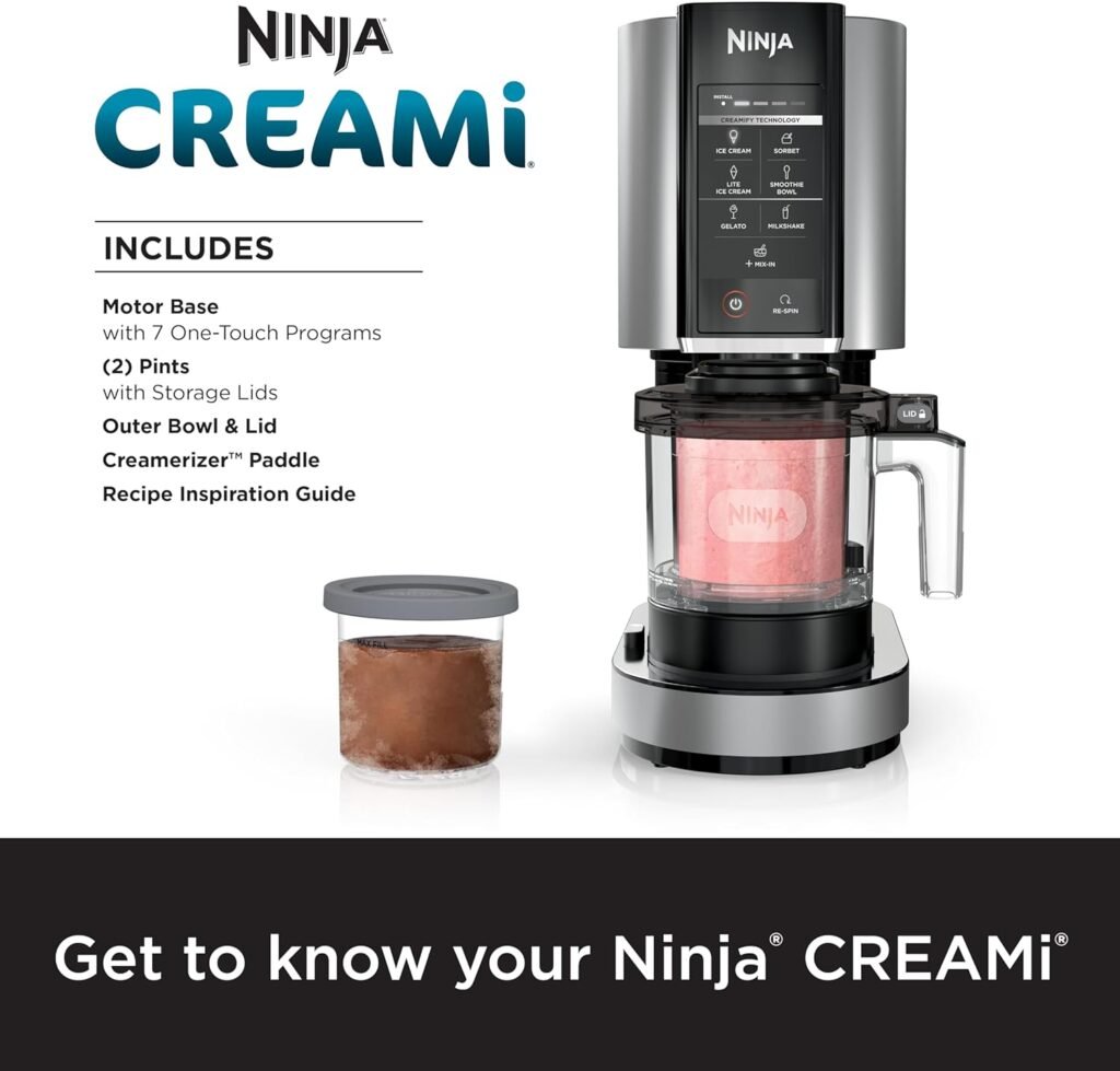 Ninja NC301 CREAMi Ice Cream Maker, for Gelato, Mix-ins, Milkshakes, Sorbet, Smoothie Bowls  More, 7 One-Touch Programs, with (2) Pint Containers  Lids, Compact Size, Perfect for Kids, Silver