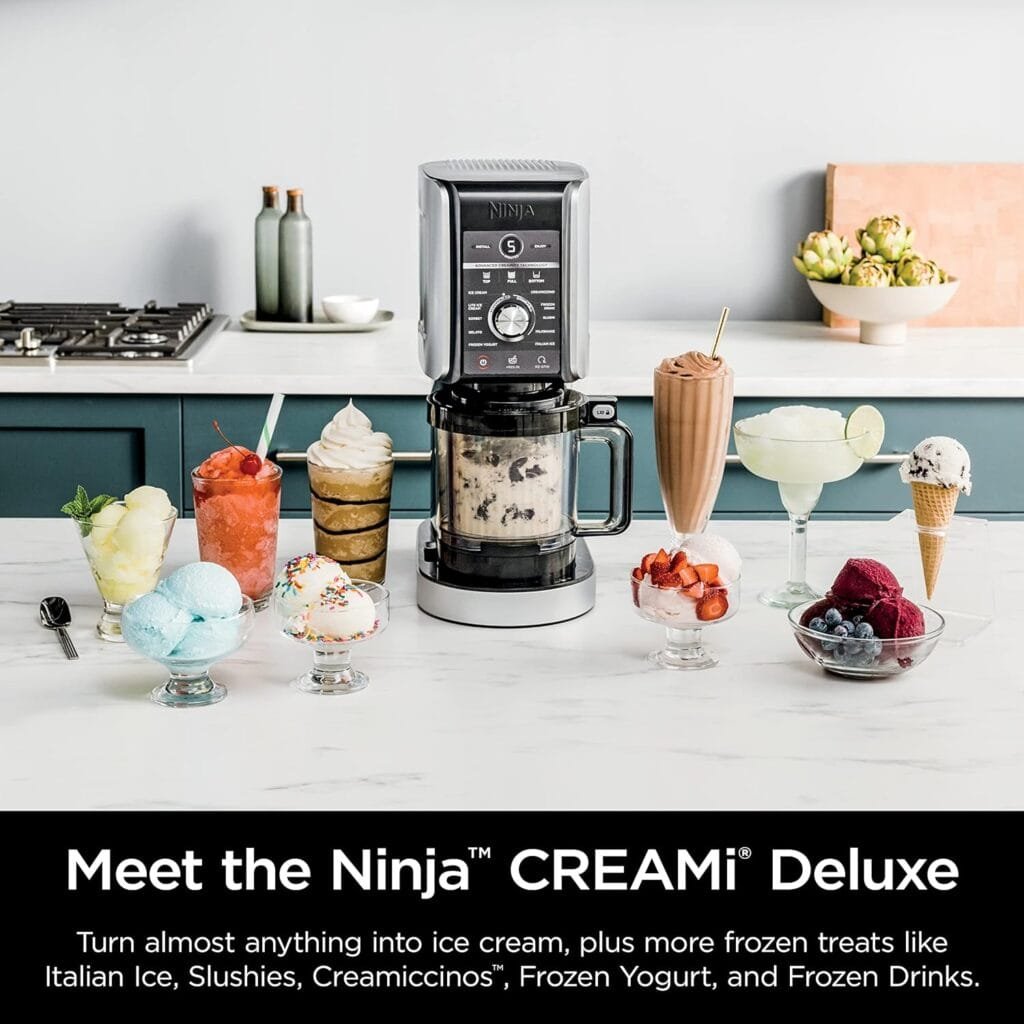 Ninja NC501 CREAMi Deluxe 11-in-1 Ice Cream  Frozen Treat Maker for Ice Cream, Sorbet, Milkshakes, Frozen Drinks  More, 11 Programs, Perfect for Kids, Silver, 11 Functions + (2) 24 oz. Pints