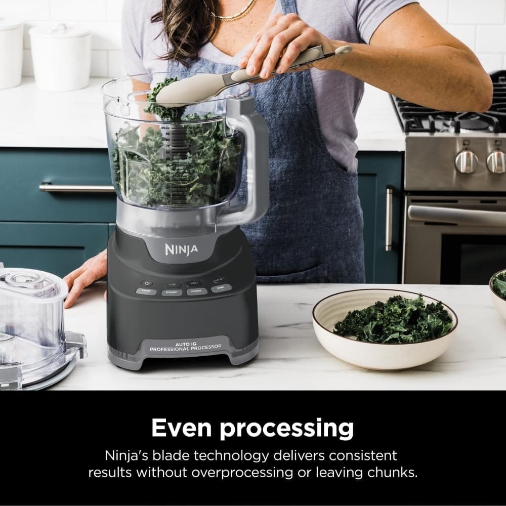Ninja NF705BRN Professional XL Food Processor, Storage Box, 1200 Peak-Watts, 4-in-1, Chopping, Slicing/Shredding, Purees, Dough, 12-Cup Processor Bowl, 2 Blades  2 Discs, Feed Chute/Pusher, Black