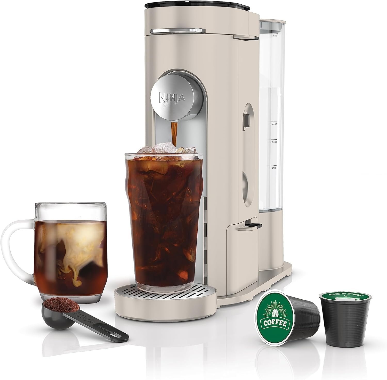 Ninja PB041ST Pods  Grounds Single-Serve Coffee Maker, K-Cup Pod Compatible, Brews Grounds, Compact Design, 56-oz. Reservoir, 6-oz. Cup to 24-oz. Travel Mug Brew Sizes, Iced Coffee Maker, Stone Ninja PB041ST Pods  Grounds Single-Serve Coffee Maker, K-Cup Pod Compatible, Brews Grounds, Compact Design, 56-oz. Reservoir, 6-oz. Cup to 24-oz. Travel Mug Brew Sizes, Iced Coffee Maker, Stone