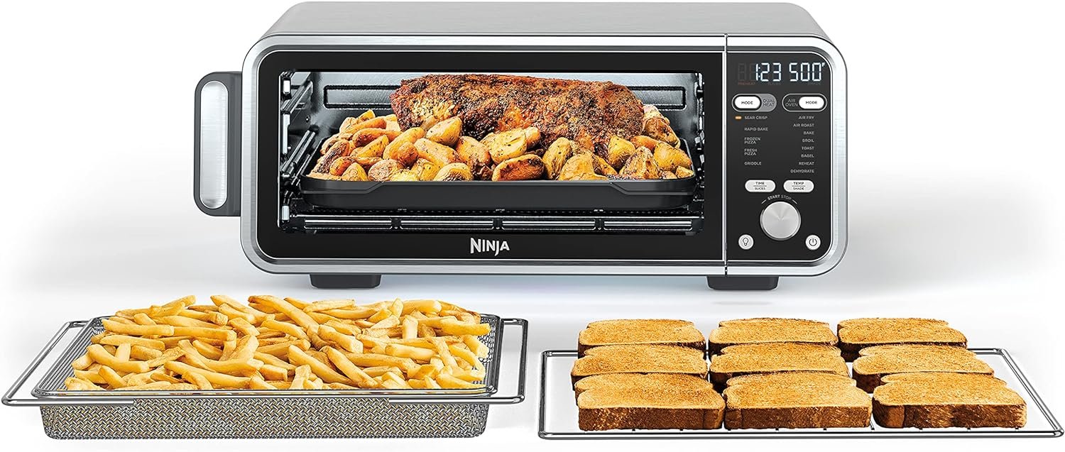 Ninja SP101 Digital Air Fry Countertop Oven with 8-in-1 Functionality, Flip Up  Away Capability for Storage Space, with Air Fry Basket, Wire Rack  Crumb Tray, Silver Ninja SP101 Digital Air Fry Countertop Oven with 8-in-1 Functionality, Flip Up  Away Capability for Storage Space, with Air Fry Basket, Wire Rack  Crumb Tray, Silver