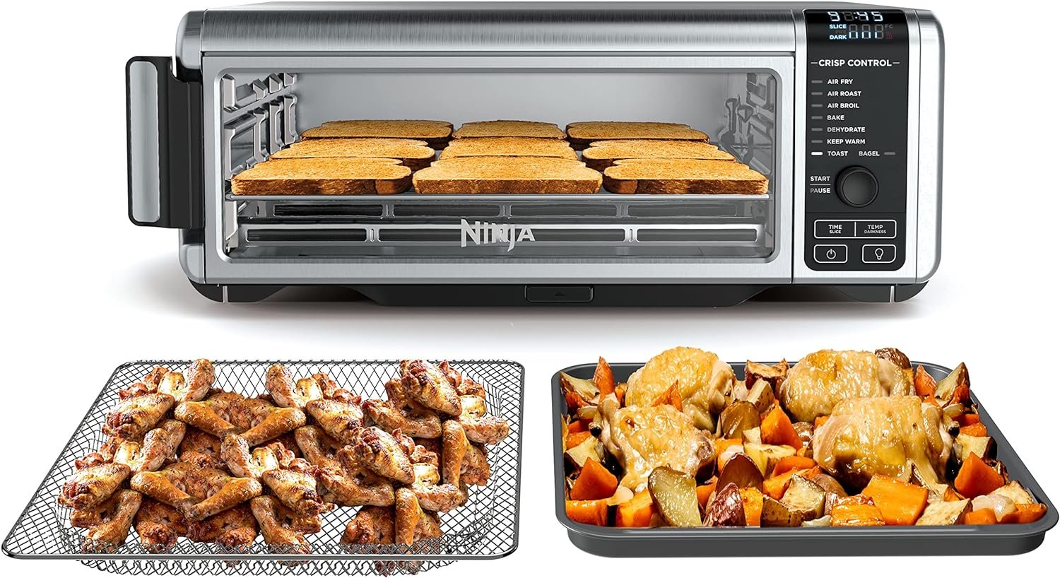 Ninja SP101 Digital Air Fry Countertop Oven with 8-in-1 Functionality, Flip Up  Away Capability for Storage Space, with Air Fry Basket, Wire Rack  Crumb Tray, Silver Ninja SP101 Digital Air Fry Countertop Oven with 8-in-1 Functionality, Flip Up  Away Capability for Storage Space, with Air Fry Basket, Wire Rack  Crumb Tray, Silver