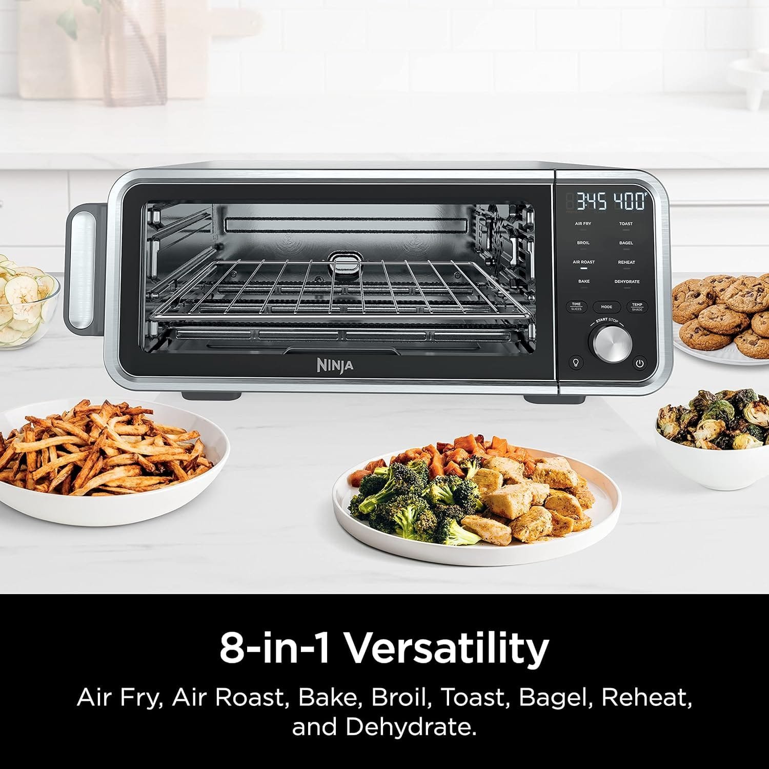 Ninja SP201 Digital Air Fry Pro Countertop 8-in-1 Oven with Extended Height, XL Capacity, Flip Up  Away Capability for Storage Space, Basket, Wire Rack Crumb Tray, Silver (Renewed), Black