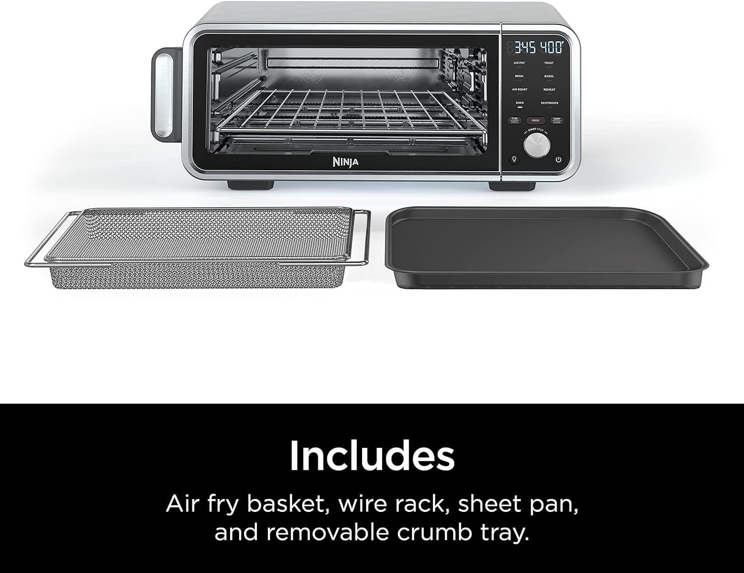 Ninja SP201 Digital Air Fry Pro Countertop 8-in-1 Oven with Extended Height, XL Capacity, Flip Up  Away Capability for Storage Space, Basket, Wire Rack Crumb Tray, Silver (Renewed), Black