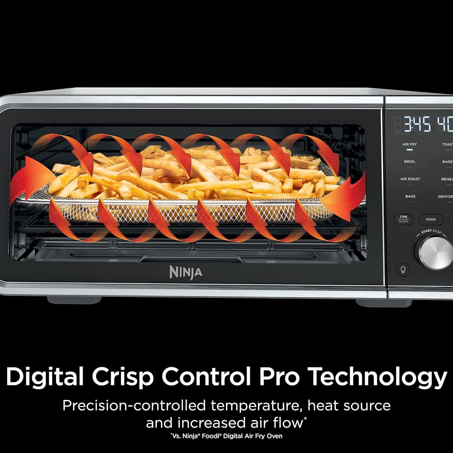 Ninja SP201 Digital Air Fry Pro Countertop 8-in-1 Oven with Extended Height, XL Capacity, Flip Up  Away Capability for Storage Space, Basket, Wire Rack Crumb Tray, Silver (Renewed), Black