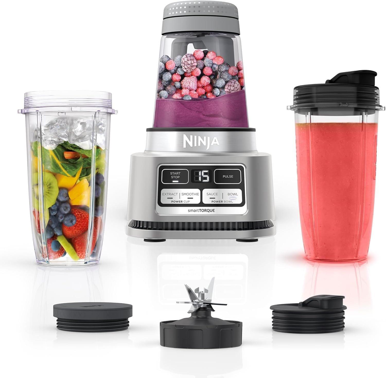 Ninja SS101 Foodi Smoothie Maker  Nutrient Extractor* 1200 WP, 6 Functions Smoothies, Extractions*, Spreads, smartTORQUE, 14-oz. , (2) To-Go Cups  Lids, Silver
