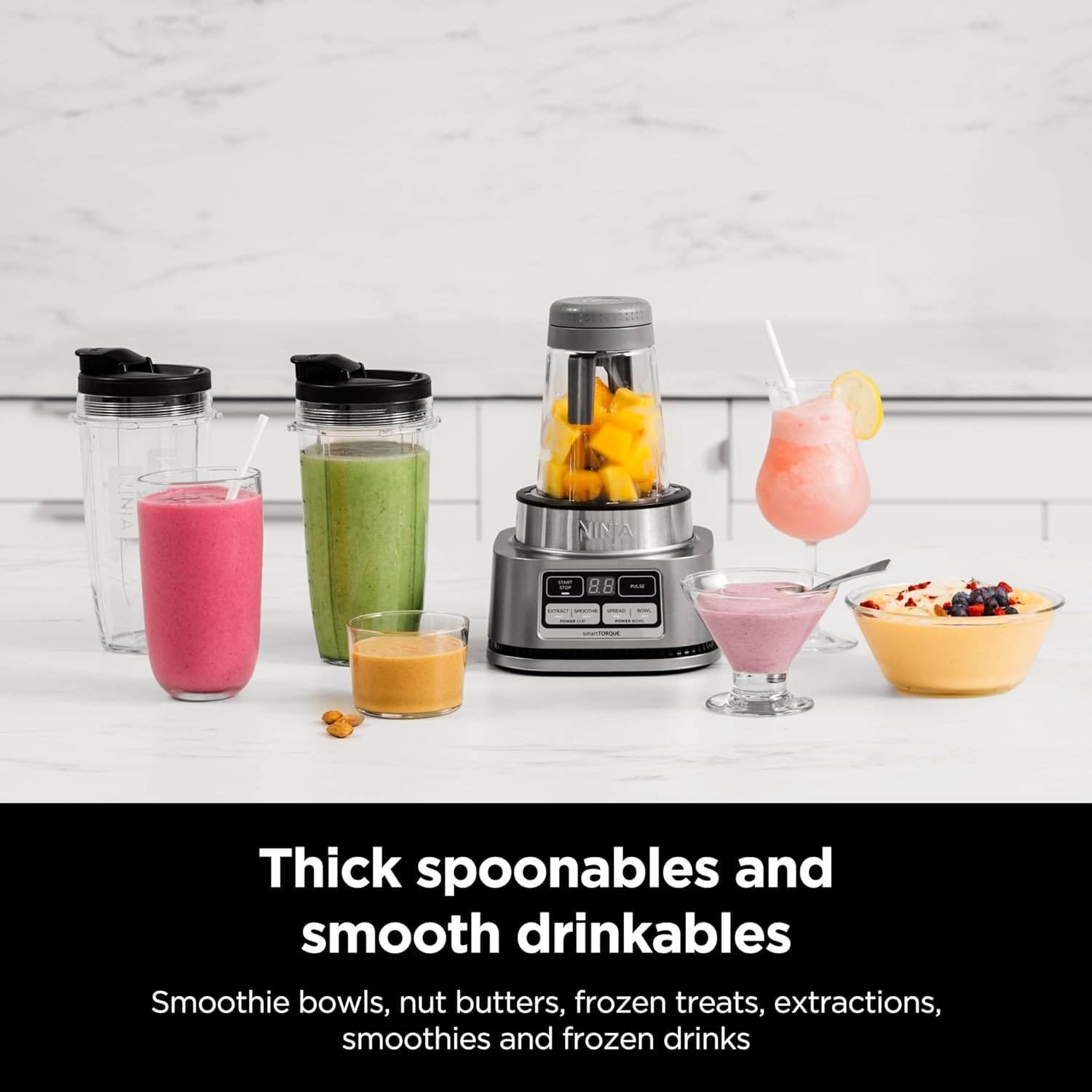 Ninja SS101 Foodi Smoothie Maker  Nutrient Extractor* 1200 WP, 6 Functions Smoothies, Extractions*, Spreads, smartTORQUE, 14-oz. , (2) To-Go Cups  Lids, Silver