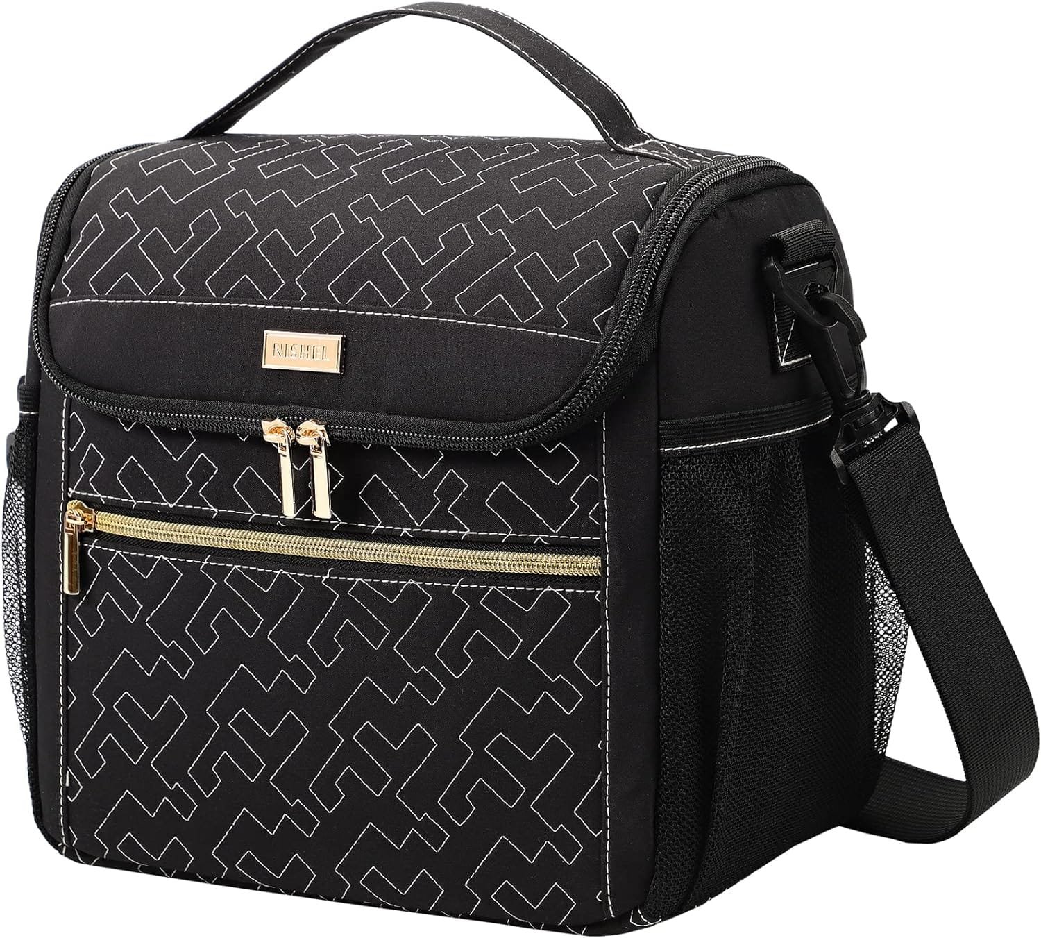 NISHEL Lunch Bag for Women, Insulated Two Separate Compartments Lunch Box with Adjustable Shoulder Strap, Leakproof Lunch Cooler Bag for Work, Pink