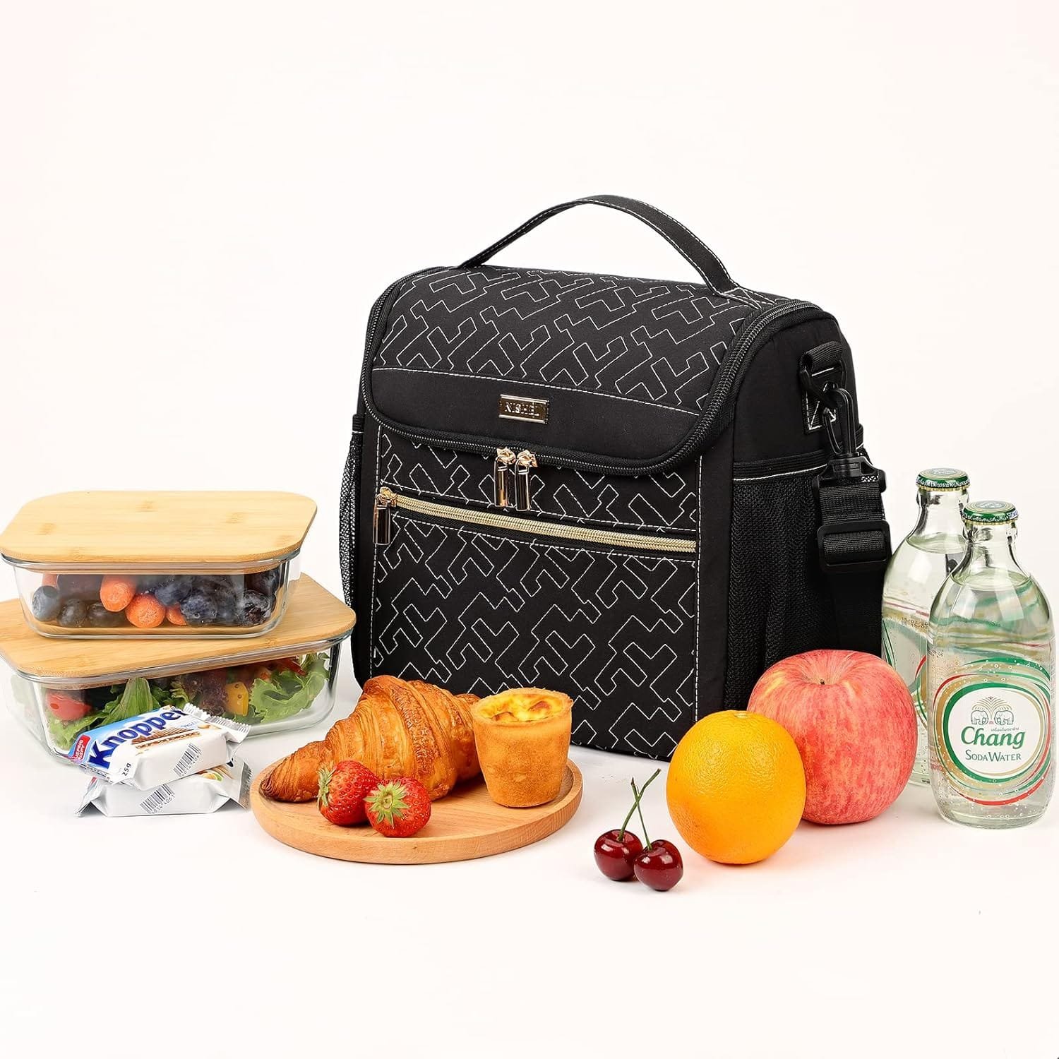 NISHEL Lunch Bag for Women, Insulated Two Separate Compartments Lunch Box with Adjustable Shoulder Strap, Leakproof Lunch Cooler Bag for Work, Pink