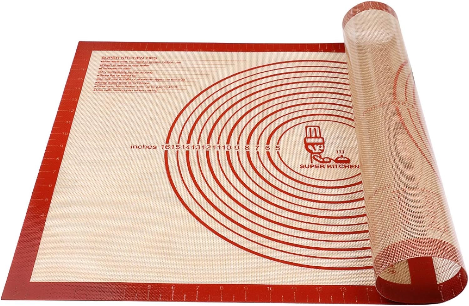 Non-slip Pastry Mat Extra Large with Measurements 28By 20 for Silicone Baking/ Counter Mat, Dough Rolling Mat,Oven Liner,Fondant/Pie Crust Mat By Folksy Super Kitchen Red Non-slip Pastry Mat Extra Large with Measurements 28By 20 for Silicone Baking/ Counter Mat, Dough Rolling Mat,Oven Liner,Fondant/Pie Crust Mat By Folksy Super Kitchen Red