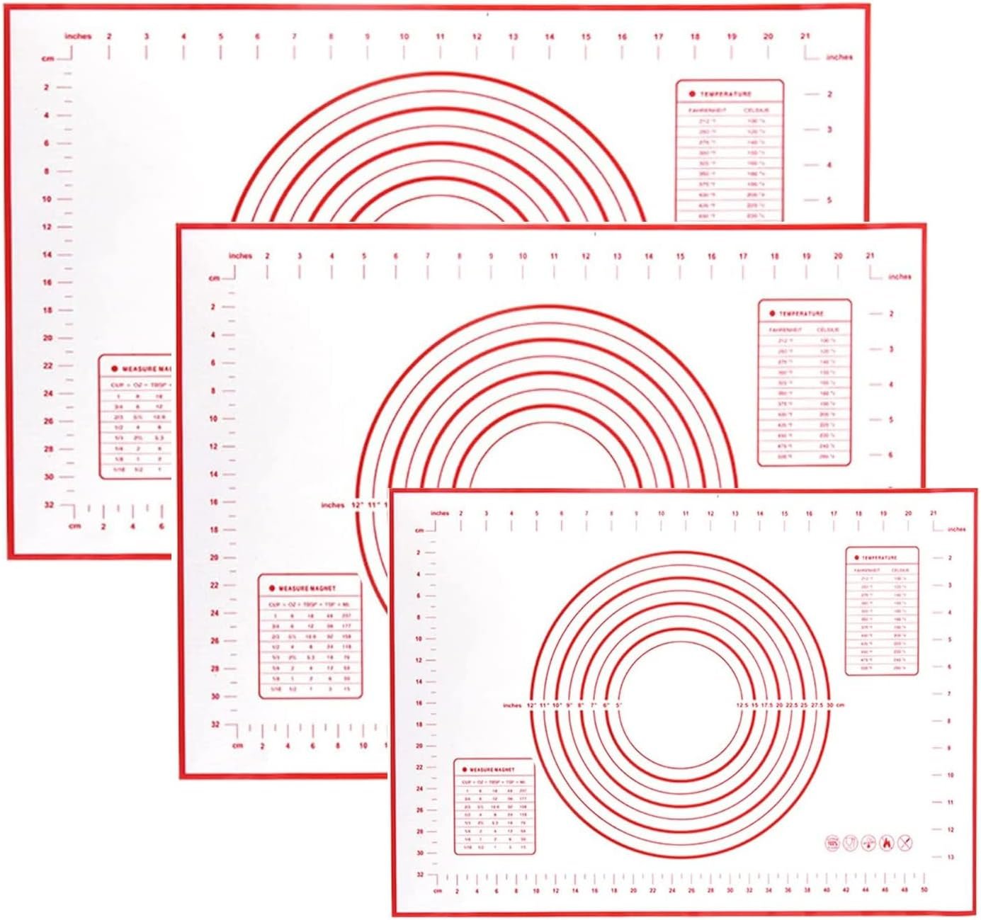 Non-Stick Silicone Baking Mat - Extra Thick Pastry Mat with Measurements Perfect for for Pizza, Cake, Fondant, Cookies and Bread Making (Variety Pack of 3 (S,M,L)) Non-Stick Silicone Baking Mat - Extra Thick Pastry Mat with Measurements Perfect for for Pizza, Cake, Fondant, Cookies and Bread Making (Variety Pack of 3 (S,M,L))