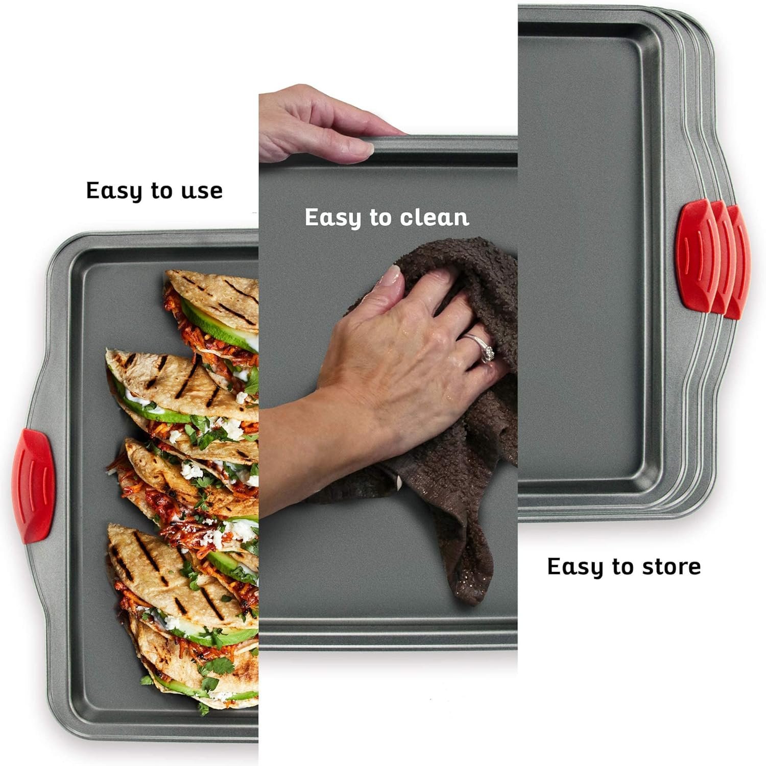 Nonstick Baking Sheet Tray Set of 3 - These Cookie Sheet Pans are Non-toxic, Dent, Warp, and Rust Resistant. Made with Heavy Gauge Carbon Steel for Oven Baking Sheets.