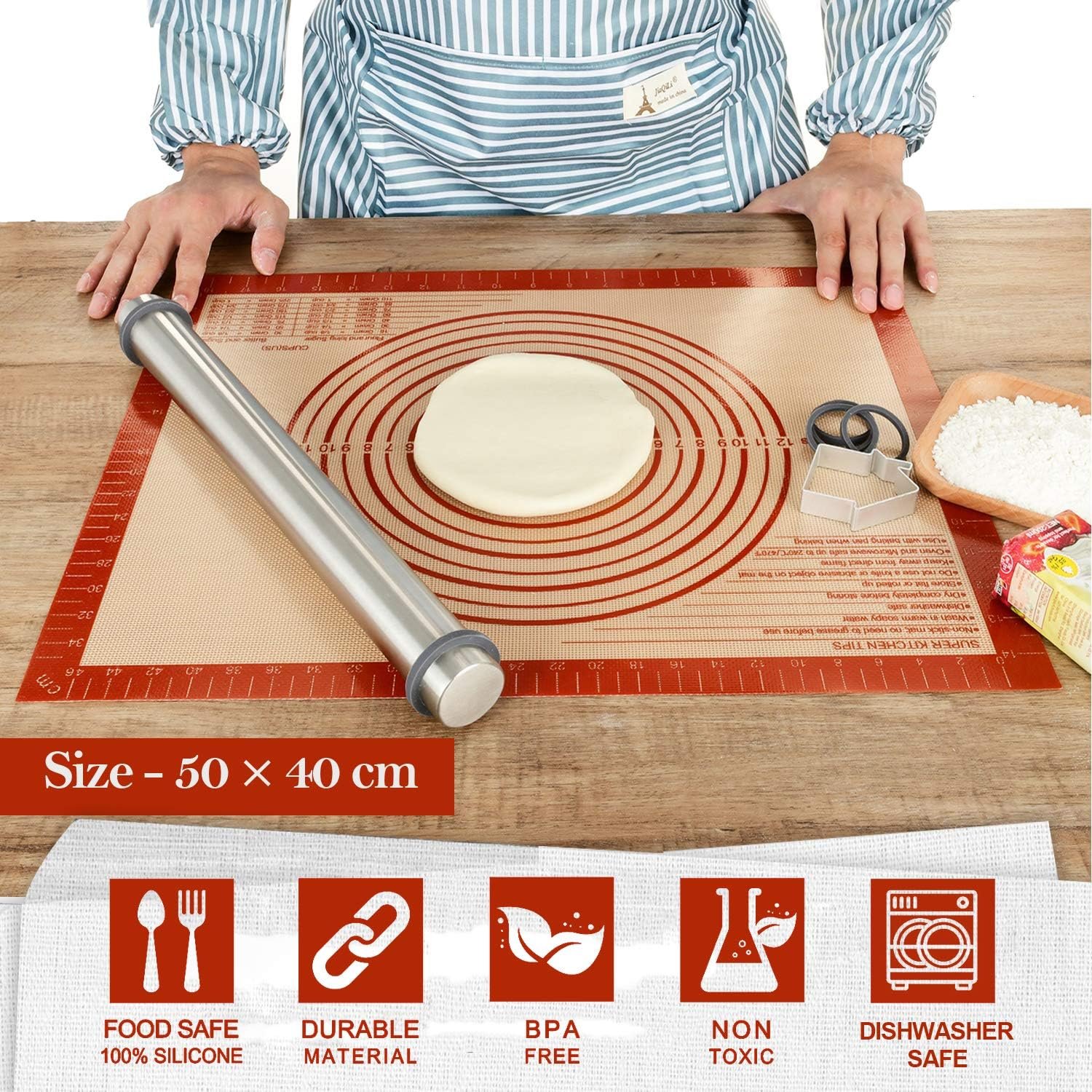 Nonstick Silicone Pastry Mat Extra Large with Measurements 28By 20 for Silicone Baking Mat, Counter Mat, Dough Rolling Mat,Fondant/Pie Crust Mat By Folksy Super Kitchen