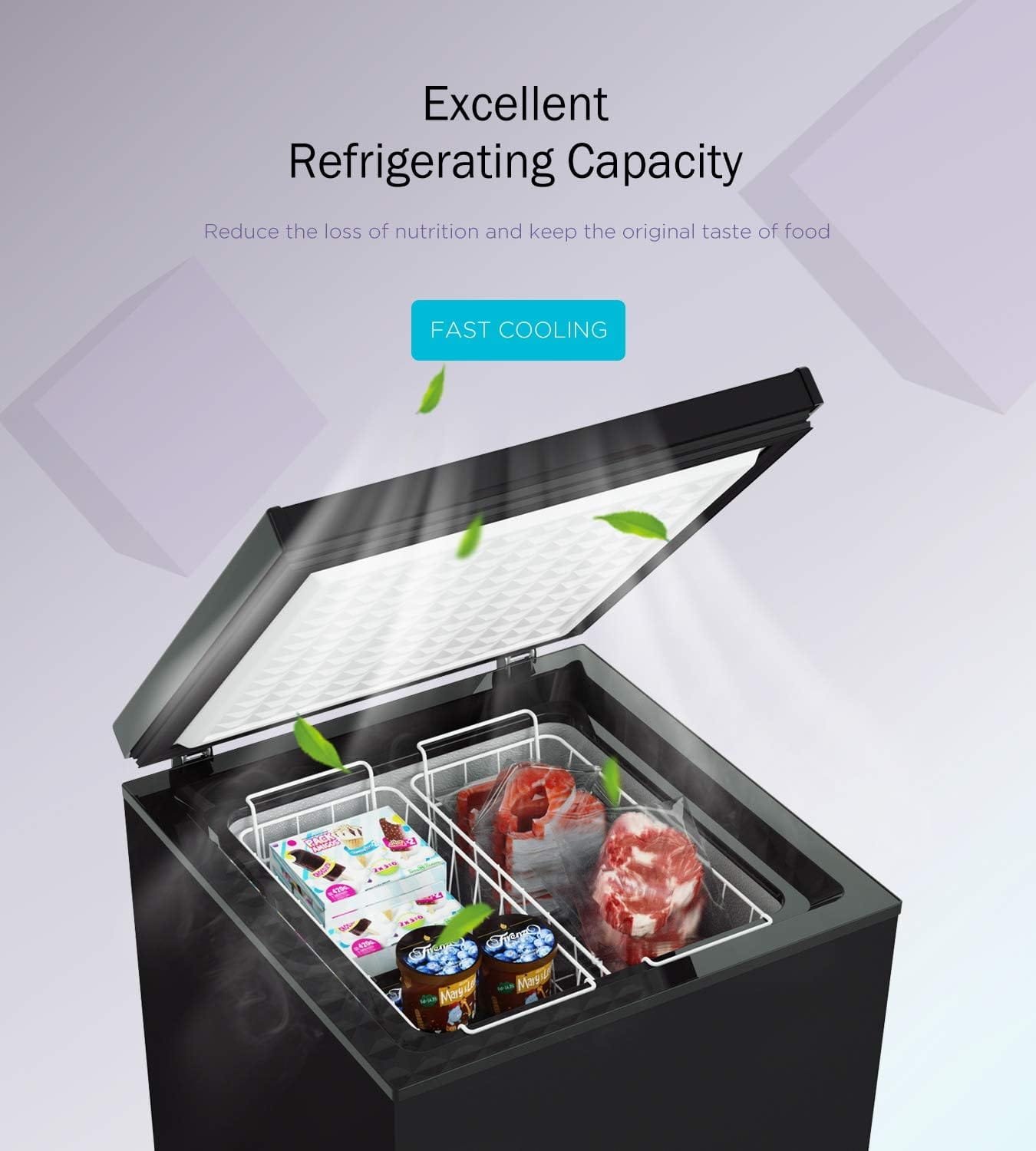 Northair 3.5 Cu Ft Chest Freezer - 2 Removable Baskets - Quiet Compact Freezer - 7 Temperature Settings - Black