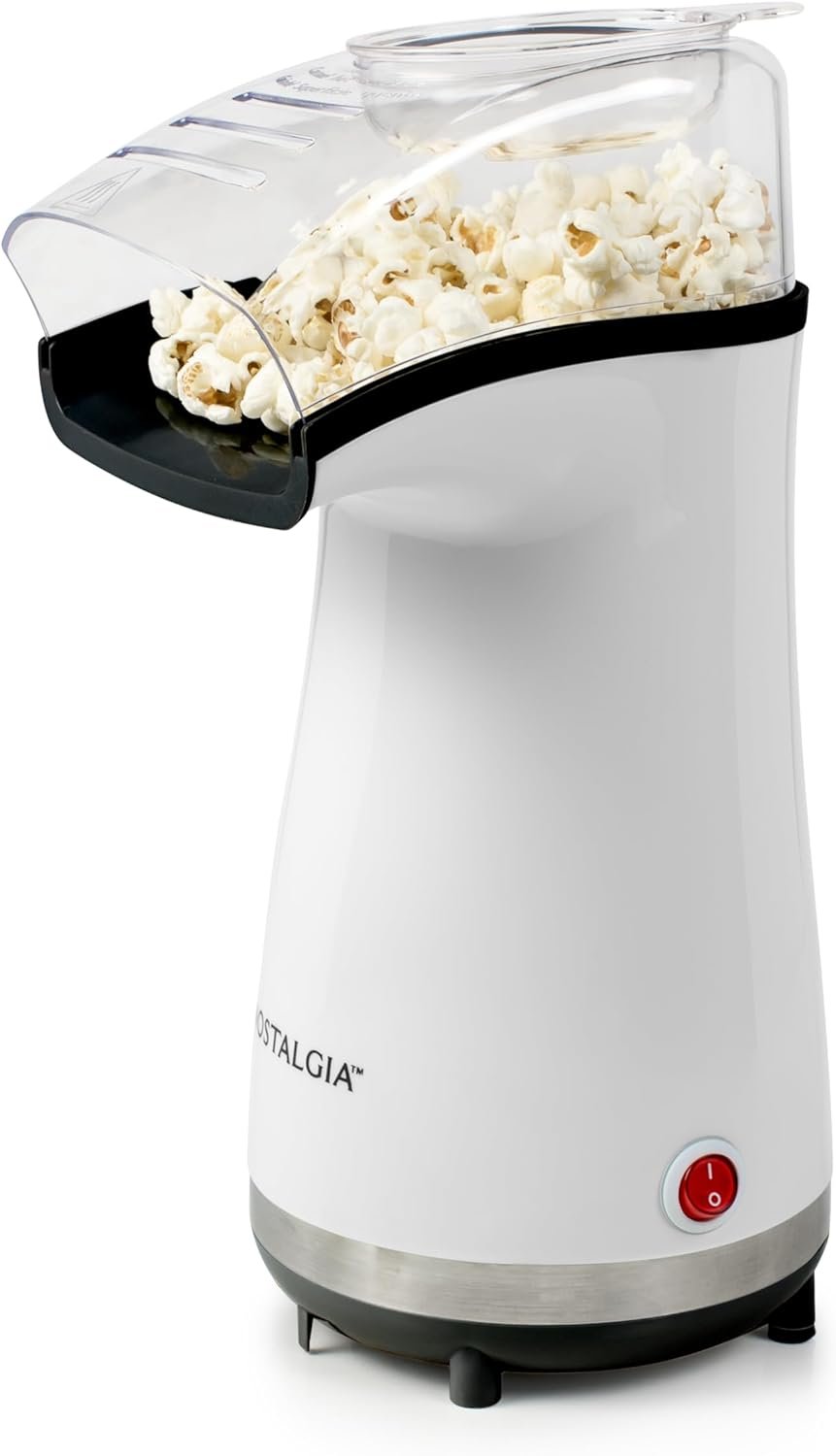 Nostalgia 16 Cup Hot Air Popcorn Maker | Makes Hot, Healthy Popcorn, No Oil Needed | Measuring Cap for Kernels Included | Red