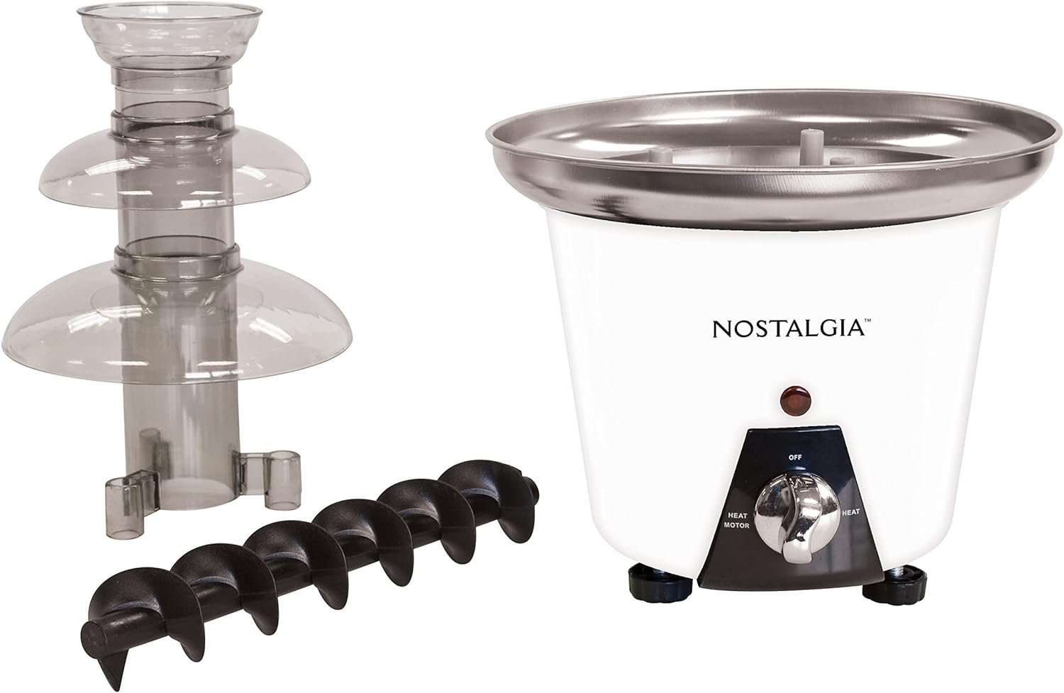 Nostalgia 3 Tier Electric Chocolate Fondue Fountain Machine for Parties - Melts Cheese, Queso, Candy, and Liqueur - Dip Strawberries, Apple Wedges, Vegetables, and More - 24-Ounce - White