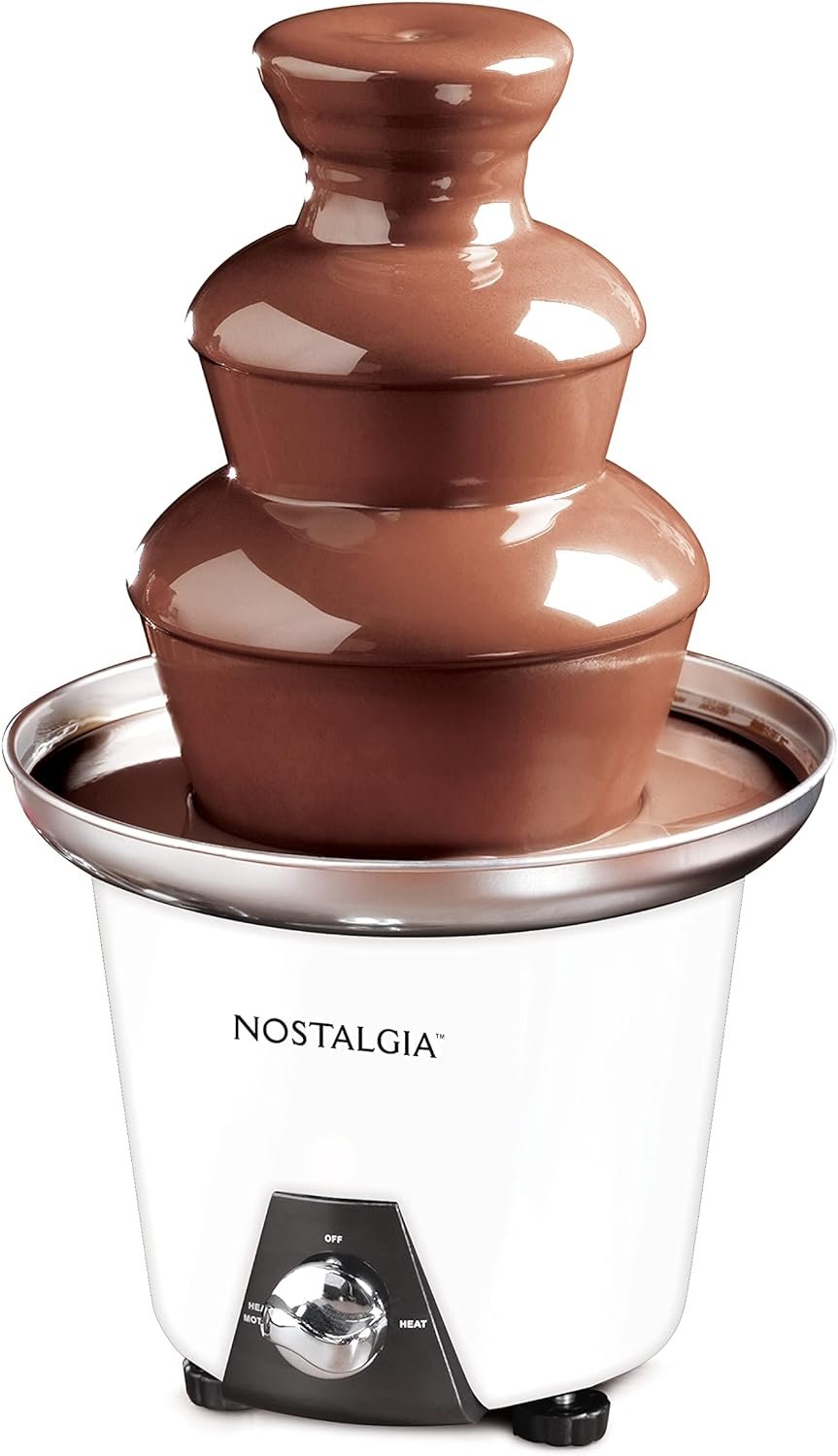 Nostalgia 3 Tier Electric Chocolate Fondue Fountain Machine for Parties - Melts Cheese, Queso, Candy, and Liqueur - Dip Strawberries, Apple Wedges, Vegetables, and More - 24-Ounce - White
