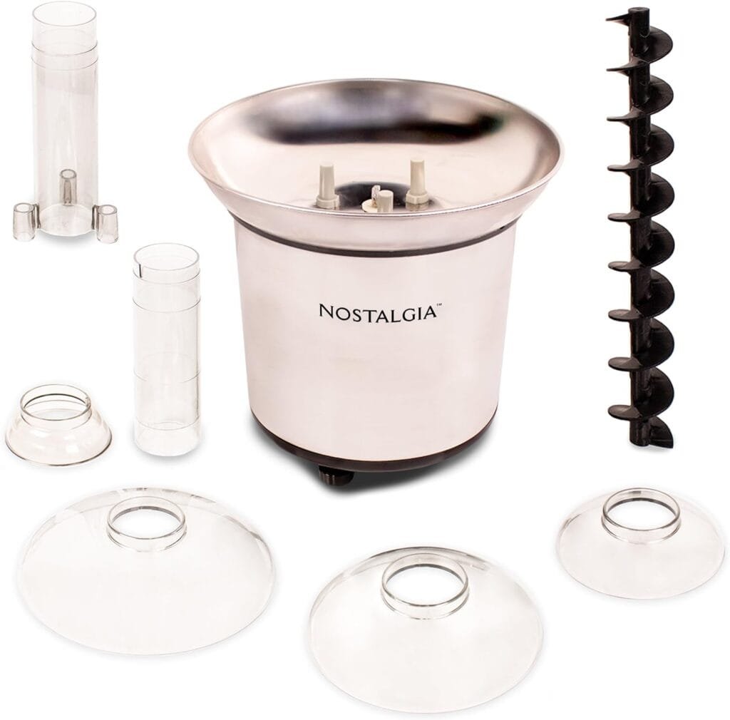 Nostalgia CFF986 32-Ounce Stainless Steel Chocolate Fondue Fountain, 2-Pound Capacity, Easy to Assemble 4 Tiers, Perfect For Nacho Cheese, BBQ Sauce, Ranch, Liqueurs
