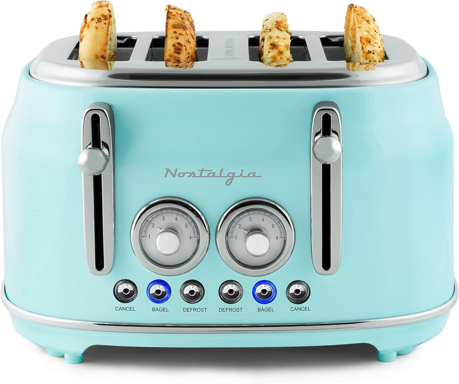 Nostalgia Classic 4-Slice Wide Slot Toaster, Retro Vintage Design With Six Toasting Settings  Removable Crumb Tray, Aqua