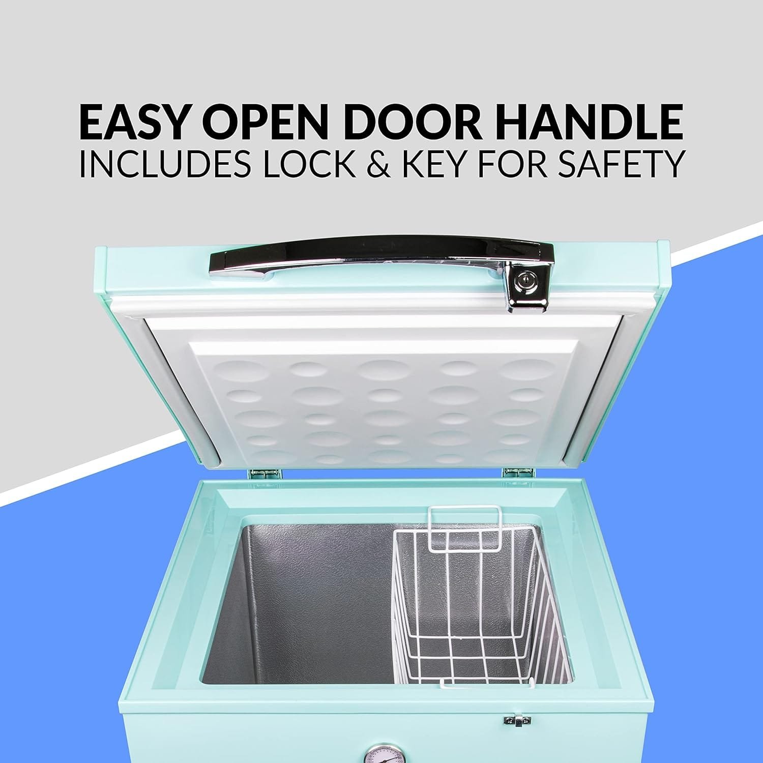 Nostalgia Classic Retro 3.5 Cu.Ft. Chest Freezer and Refrigerator All in One, Includes Rolling Wheels, Portable, Indoor/Outdoor, Lock and Keys, Removable Basket, Adjustable Temperature Dial with Gauge
