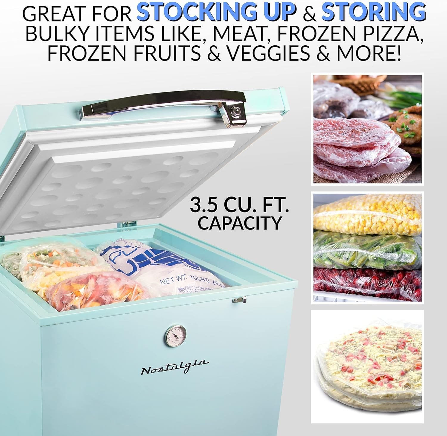 Nostalgia Classic Retro 3.5 Cu.Ft. Chest Freezer and Refrigerator All in One, Includes Rolling Wheels, Portable, Indoor/Outdoor, Lock and Keys, Removable Basket, Adjustable Temperature Dial with Gauge