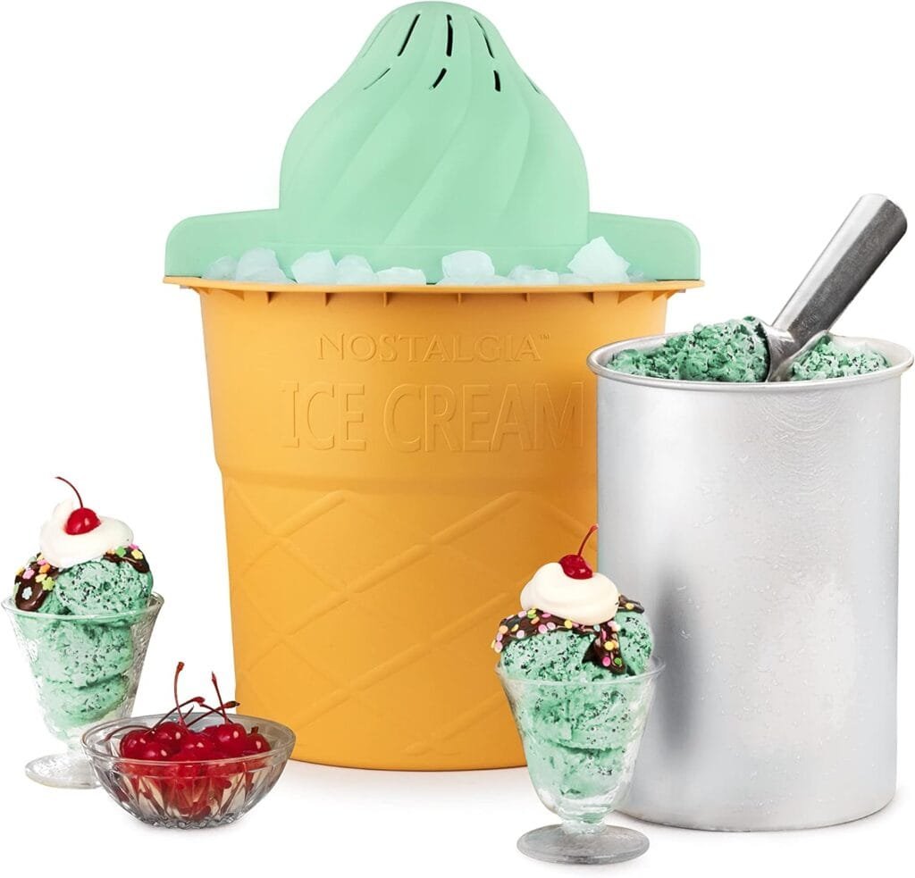 Nostalgia Electric Ice Cream Maker - Old Fashioned Soft Serve Ice Cream Machine Makes Frozen Yogurt or Gelato in Minutes - Fun Kitchen Appliance - Aqua - 4 Quart Nostalgia Electric Ice Cream Maker - Old Fashioned Soft Serve Ice Cream Machine Makes Frozen Yogurt or Gelato in Minutes - Fun Kitchen Appliance - Aqua - 4 Quart