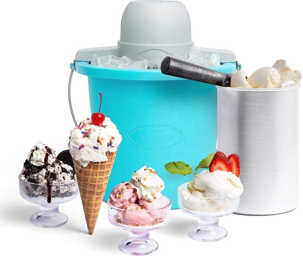 Nostalgia Electric Ice Cream Maker - Old Fashioned Soft Serve Ice Cream Machine Makes Frozen Yogurt or Gelato in Minutes - Fun Kitchen Appliance - Aqua - 4 Quart Nostalgia Electric Ice Cream Maker - Old Fashioned Soft Serve Ice Cream Machine Makes Frozen Yogurt or Gelato in Minutes - Fun Kitchen Appliance - Aqua - 4 Quart