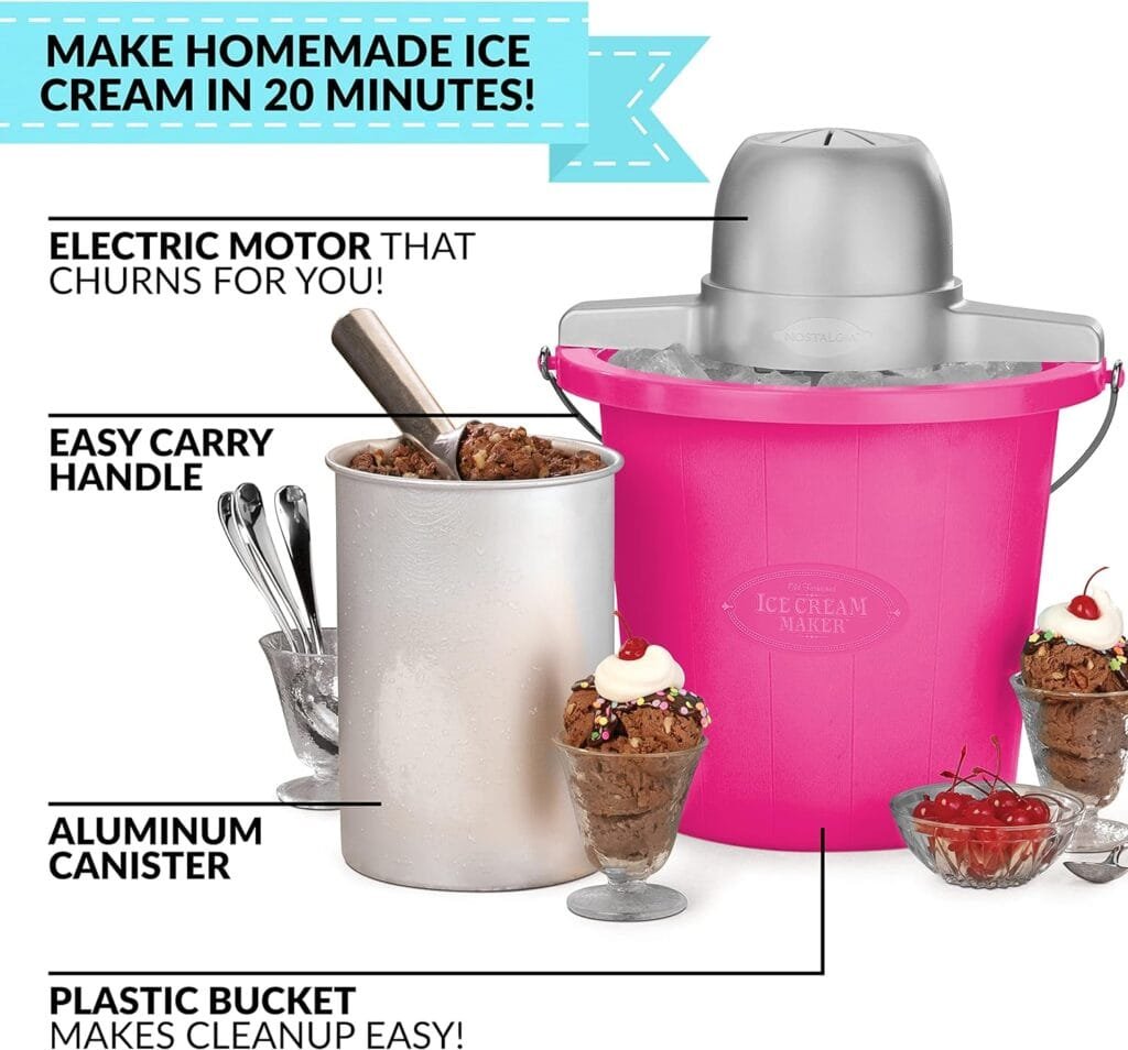 Nostalgia Electric Ice Cream Maker - Old Fashioned Soft Serve Ice Cream Machine Makes Frozen Yogurt or Gelato in Minutes - Fun Kitchen Appliance - Aqua - 4 Quart Nostalgia Electric Ice Cream Maker - Old Fashioned Soft Serve Ice Cream Machine Makes Frozen Yogurt or Gelato in Minutes - Fun Kitchen Appliance - Aqua - 4 Quart