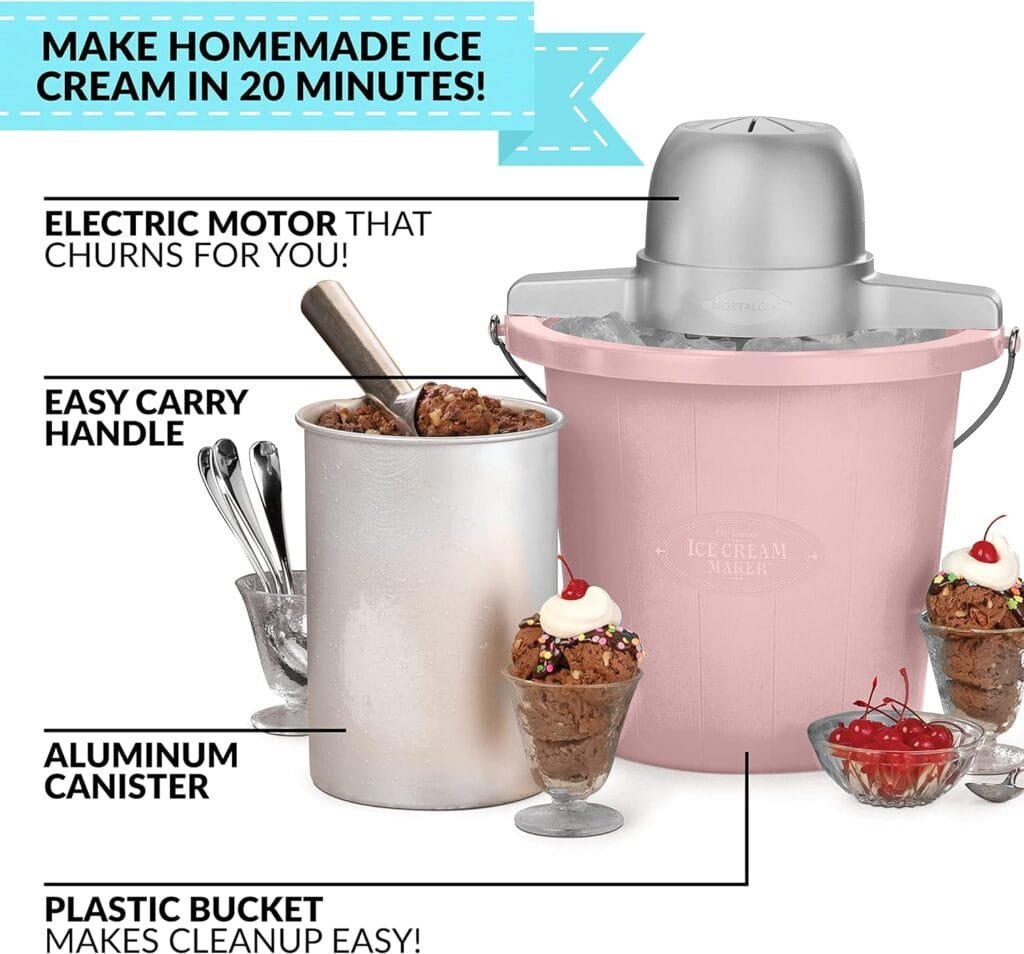 Nostalgia Electric Ice Cream Maker - Old Fashioned Soft Serve Ice Cream Machine Makes Frozen Yogurt or Gelato in Minutes - Fun Kitchen Appliance - Aqua - 4 Quart Nostalgia Electric Ice Cream Maker - Old Fashioned Soft Serve Ice Cream Machine Makes Frozen Yogurt or Gelato in Minutes - Fun Kitchen Appliance - Aqua - 4 Quart