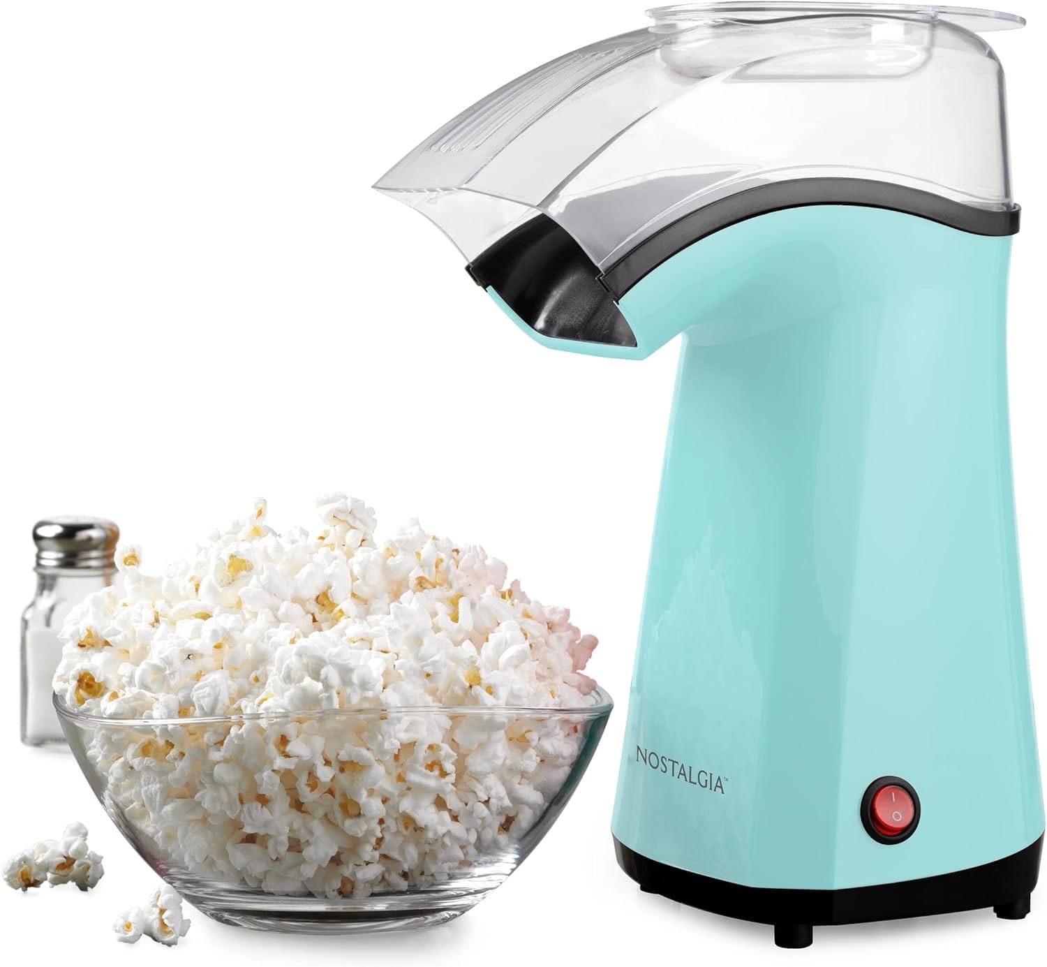Nostalgia Hot-Air Electric Popcorn Maker, 12 Cups, Healthy Oil Free Popcorn with Measuring Scoop, Aqua Nostalgia Hot-Air Electric Popcorn Maker, 12 Cups, Healthy Oil Free Popcorn with Measuring Scoop, Aqua