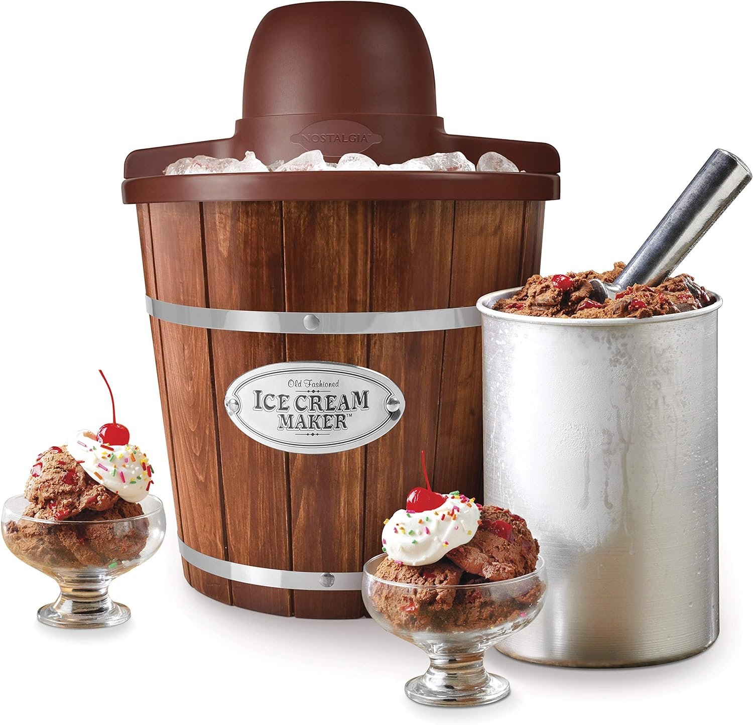 Nostalgia ICMW4NHDB 4-Quart Wood Bucket Ice Cream Maker