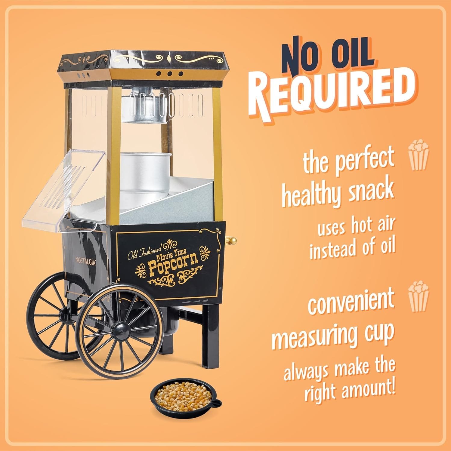 Nostalgia Popcorn Maker, 12 Cups, Hot Air Popcorn Machine with Measuring Cap, Oil Free, Vintage Movie Theater Style, Black Nostalgia Popcorn Maker, 12 Cups, Hot Air Popcorn Machine with Measuring Cap, Oil Free, Vintage Movie Theater Style, Black
