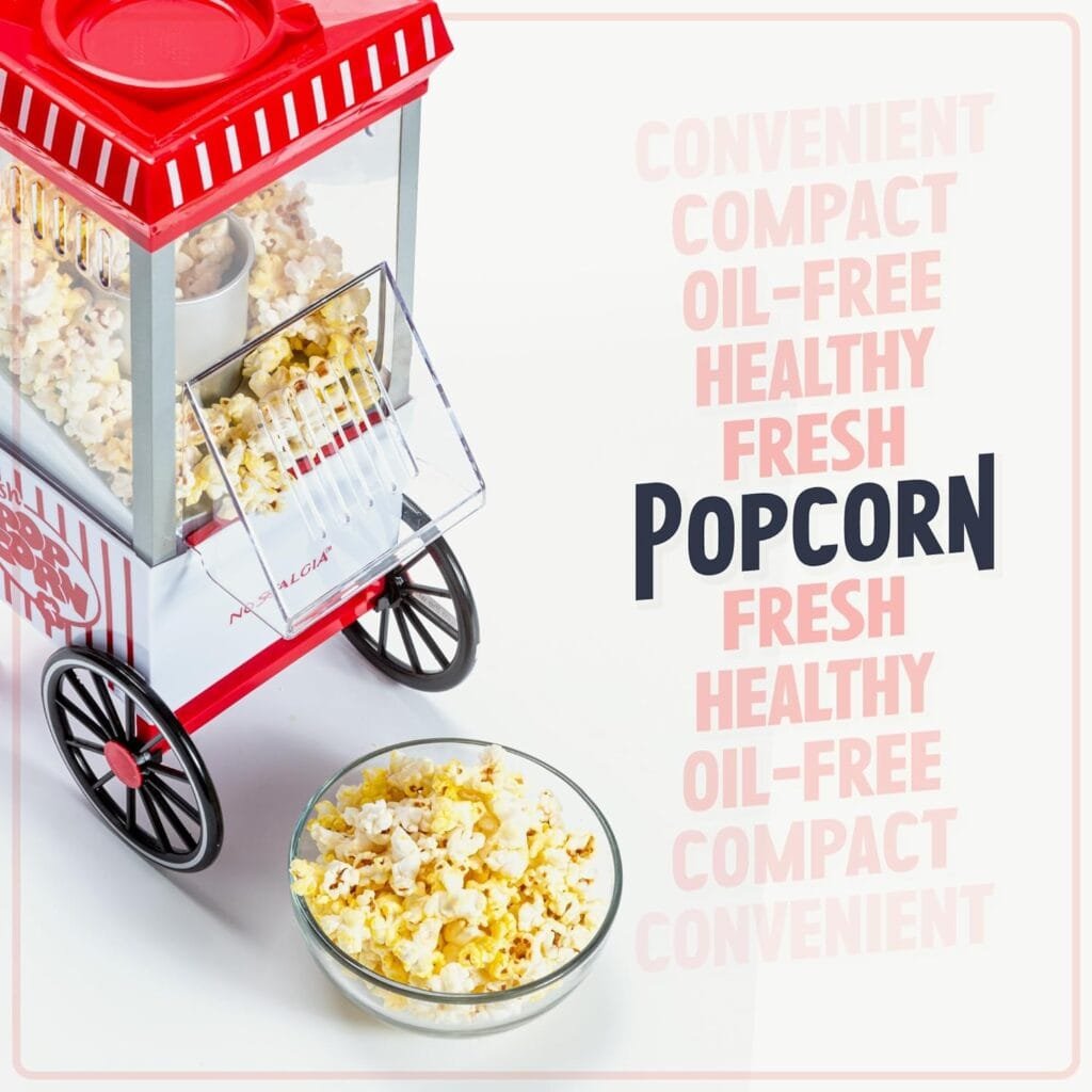 Nostalgia Popcorn Maker, 12 Cups, Hot Air Popcorn Machine with Measuring Cap, Oil Free, Vintage Movie Theater Style, Red Nostalgia Popcorn Maker, 12 Cups, Hot Air Popcorn Machine with Measuring Cap, Oil Free, Vintage Movie Theater Style, Red