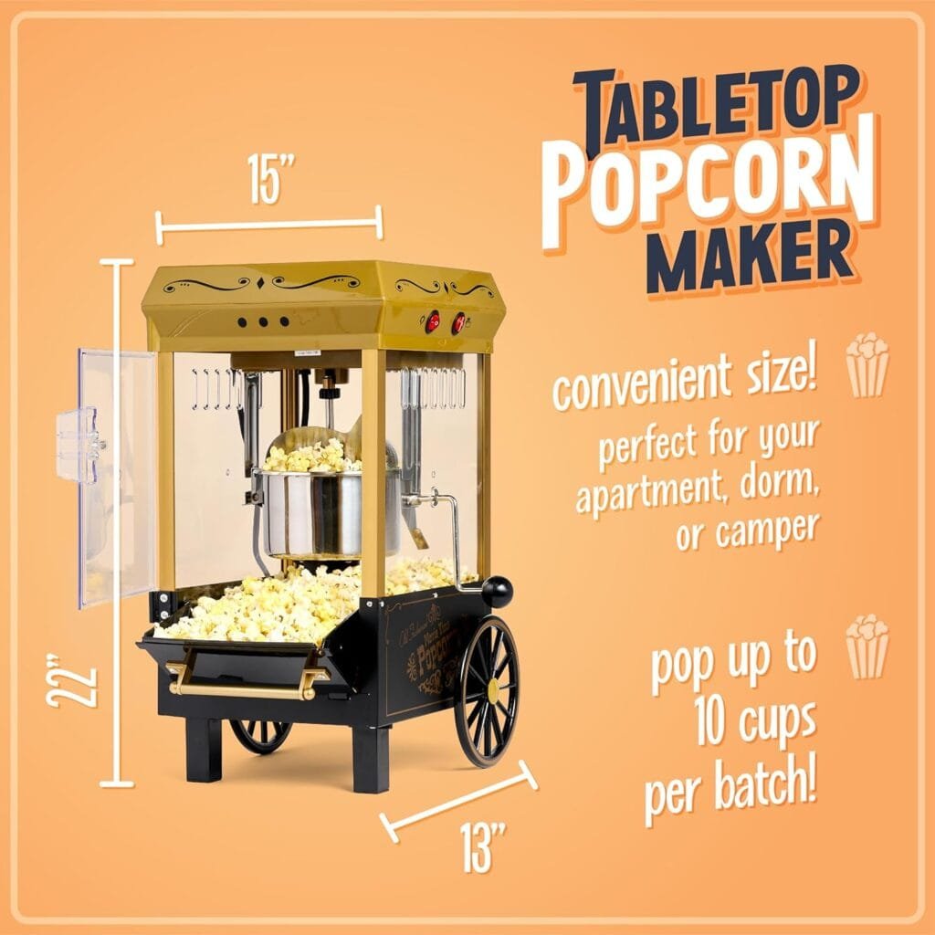 Nostalgia Popcorn Maker Machine - Professional Cart With 2.5 Oz Kettle Makes Up to 10 Cups - Vintage Popcorn Machine Movie Theater Style - Red  White Nostalgia Popcorn Maker Machine - Professional Cart With 2.5 Oz Kettle Makes Up to 10 Cups - Vintage Popcorn Machine Movie Theater Style - Red  White