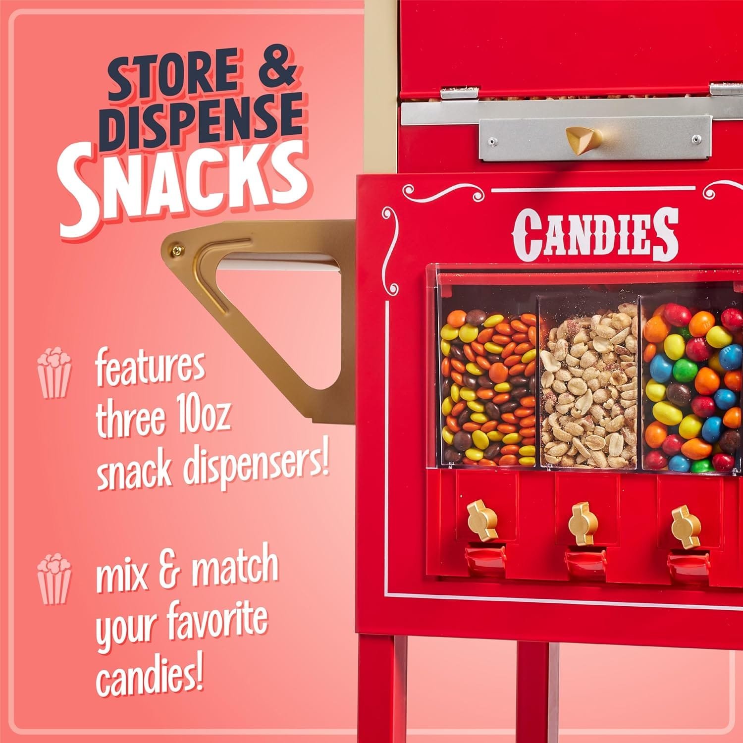 Nostalgia Popcorn Maker Machine - Professional Cart With 8 Oz Kettle Makes Up to 32 Cups - Vintage Popcorn Machine Movie Theater Style - Red Nostalgia Popcorn Maker Machine - Professional Cart With 8 Oz Kettle Makes Up to 32 Cups - Vintage Popcorn Machine Movie Theater Style - Red