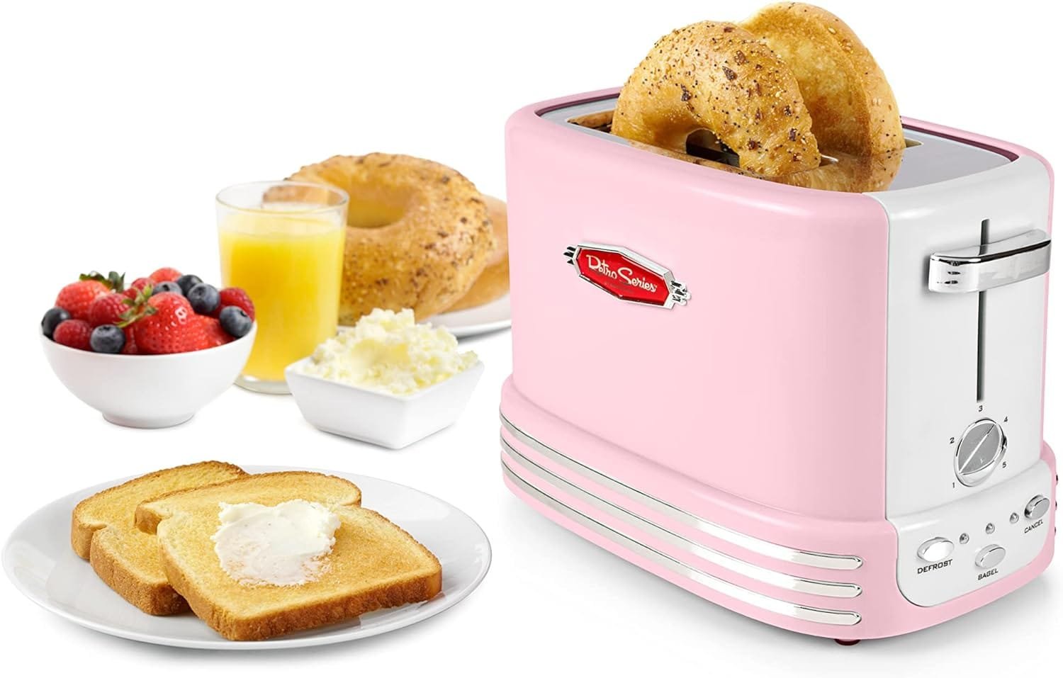 Nostalgia Retro Wide 2-Slice Toaster, Vintage Design With Crumb Tray, Cord Storage  5 Toasting Levels, Red