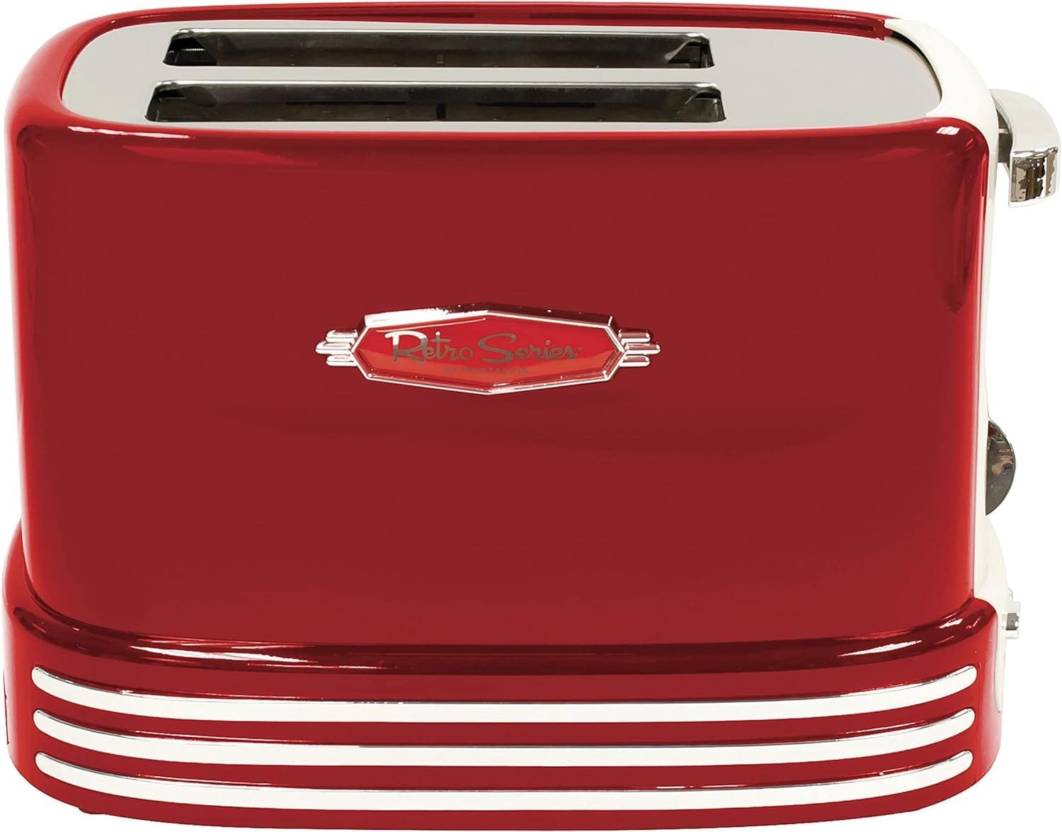 Nostalgia Retro Wide 2-Slice Toaster, Vintage Design With Crumb Tray, Cord Storage  5 Toasting Levels, Red
