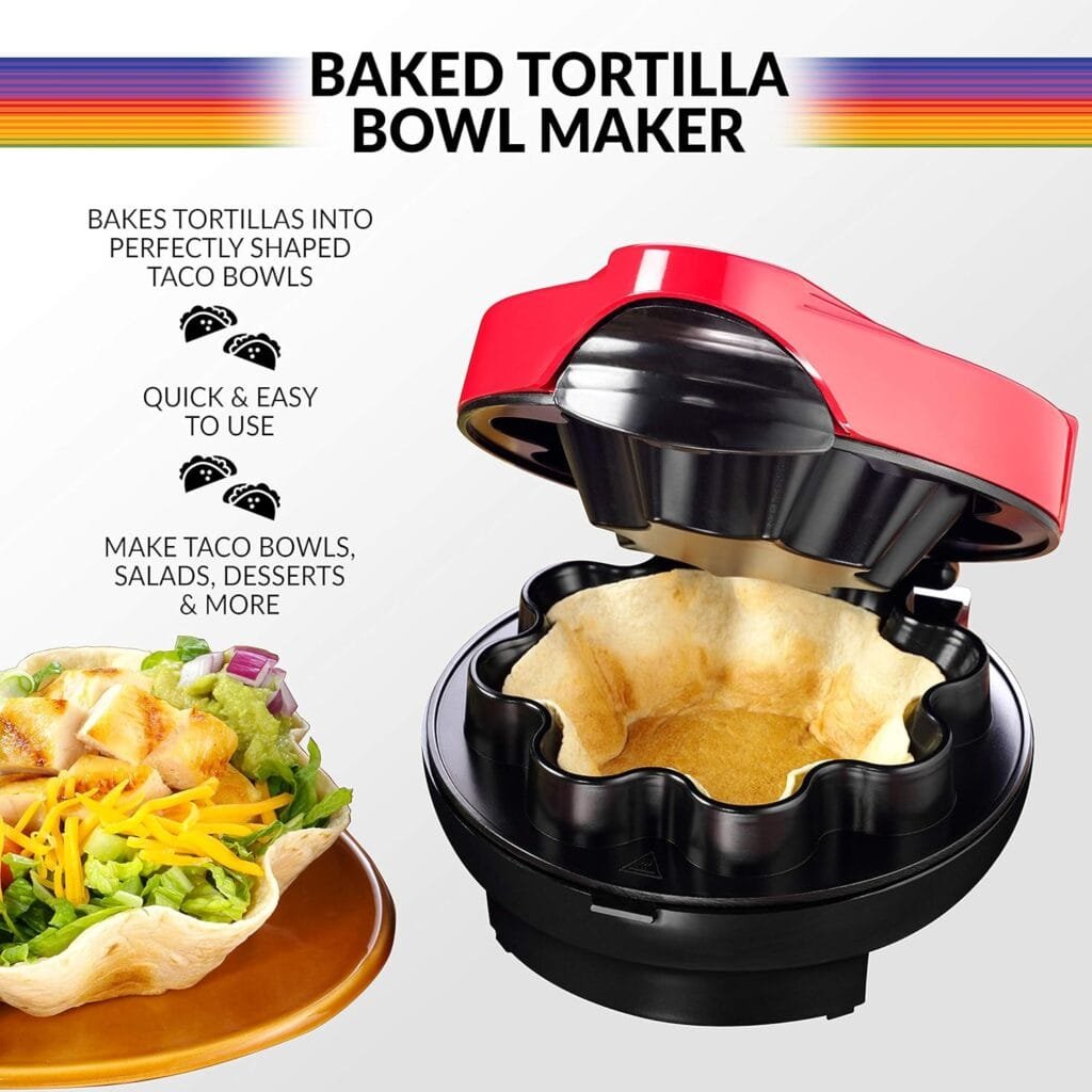 Nostalgia Taco Tuesday Tortilla Bowl Maker For Baked Taco Bowls, Tostadas, Salads, Dips, Appetizers, and Desserts, 8 to 10 Inch Tortillas, Red Nostalgia Taco Tuesday Tortilla Bowl Maker For Baked Taco Bowls, Tostadas, Salads, Dips, Appetizers, and Desserts, 8 to 10 Inch Tortillas, Red