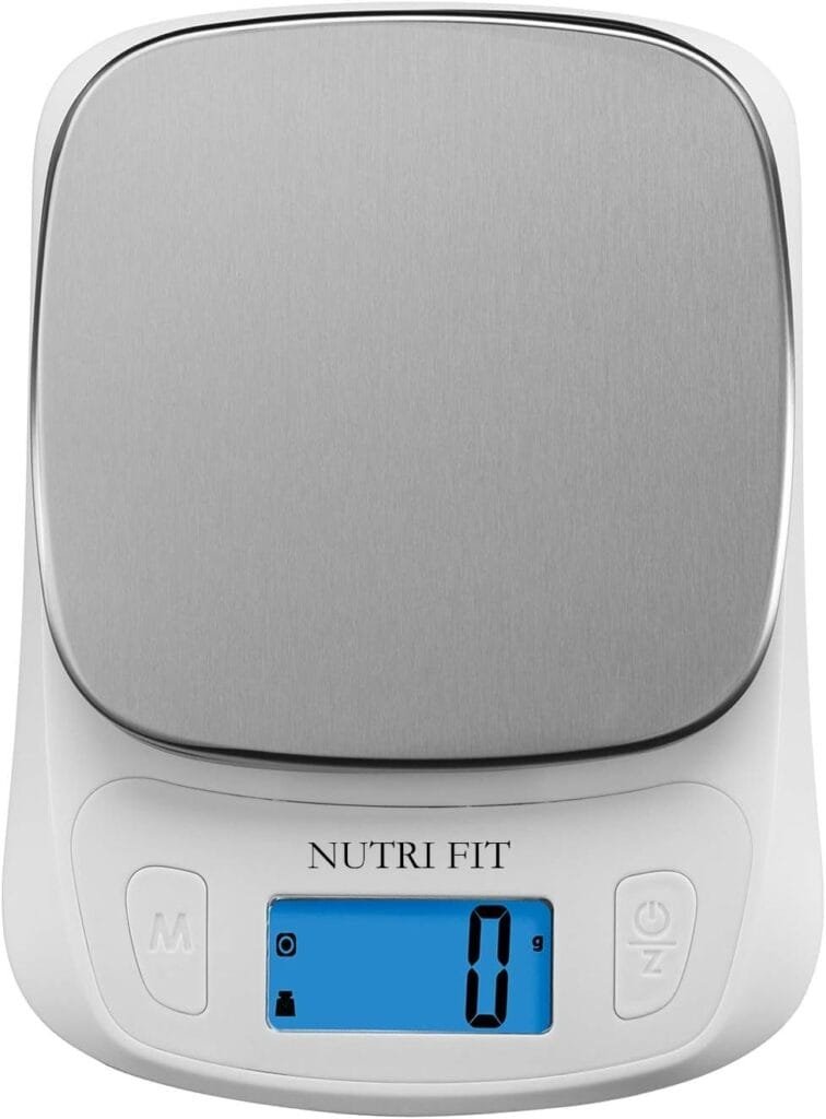 NUTRI FIT Ultra Slim Food Scale Digital Kitchen 1g Increment Measure in lb oz ml High Precision Weight in Grams and oz for Coffee Making, Meal Prep - Red/Stainless Steel