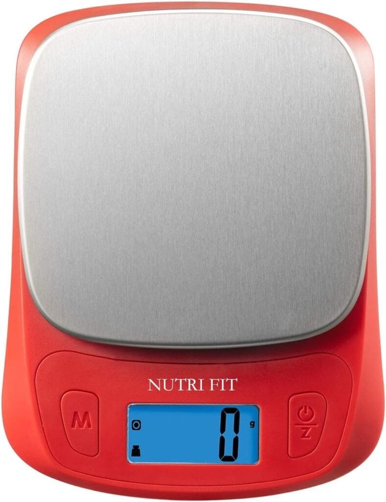 NUTRI FIT Ultra Slim Food Scale Digital Kitchen 1g Increment Measure in lb oz ml High Precision Weight in Grams and oz for Coffee Making, Meal Prep - Red/Stainless Steel