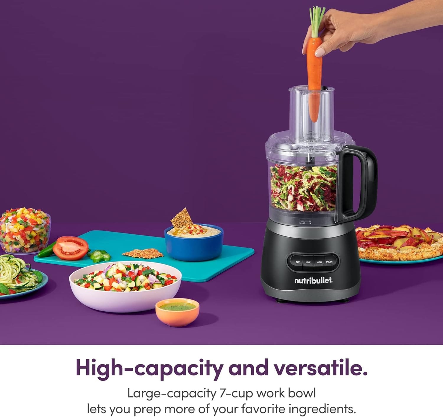 nutribullet NBP50100 Food Processor 450-Watts with 7-Cup Capacity and Stainless Steel Slice, Shred, Chop and Dough Attachments, Black