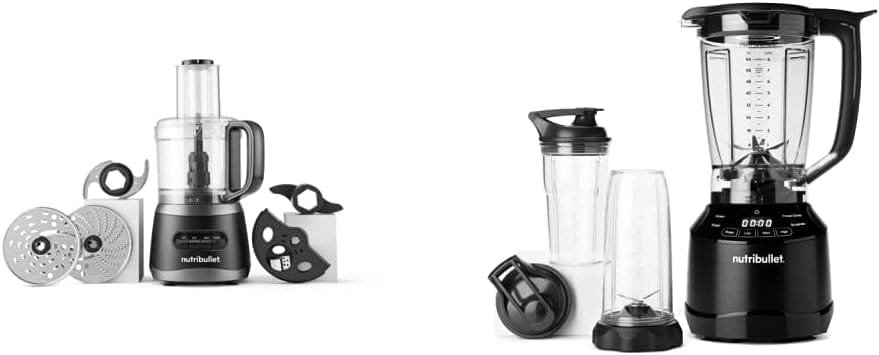nutribullet NBP50100 Food Processor 450-Watts with 7-Cup Capacity and Stainless Steel Slice, Shred, Chop and Dough Attachments, Black