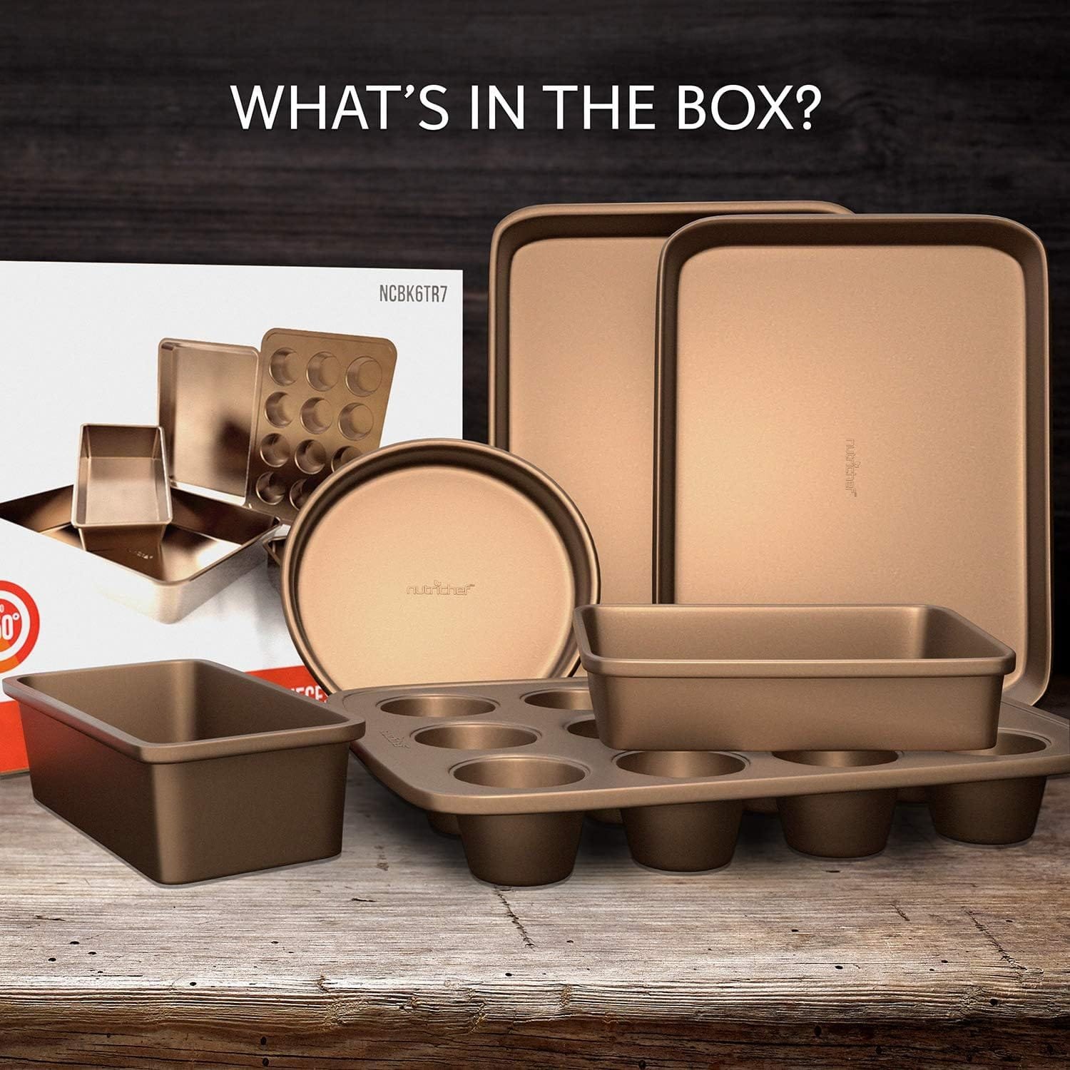 NutriChef 6-Pcs Nonstick Bakeware Set Baking Sheets, Non-Grease Cookie Trays, Wide  Square Bake Pan, Bread Loaf  Round Cake Pan, Designed Not To Wrap or Bend Out Of Shape - NutriChef