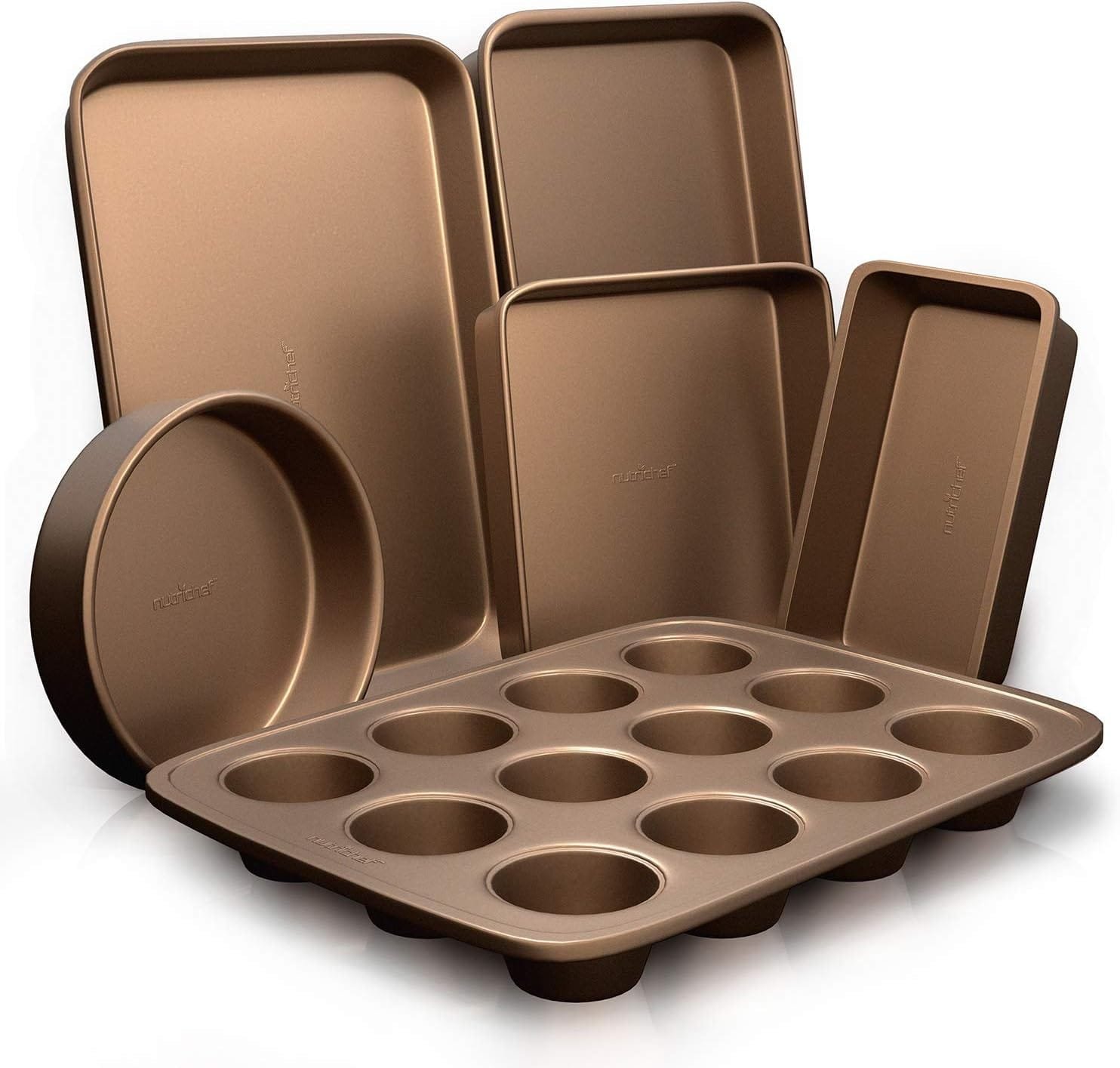 NutriChef 6-Pcs Nonstick Bakeware Set Baking Sheets, Non-Grease Cookie Trays, Wide  Square Bake Pan, Bread Loaf  Round Cake Pan, Designed Not To Wrap or Bend Out Of Shape - NutriChef