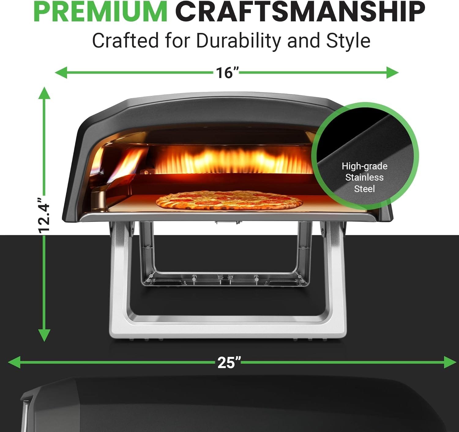 NutriChef Portable Outdoor Gas Pizza Oven - Includes Foldable Feet, Adjustable Heat Control Dial, Burner, Stone  Regulator Hose - Cooks 12 Pizza in 60 Seconds - 25.24 x 16.14 x 12.40 IN