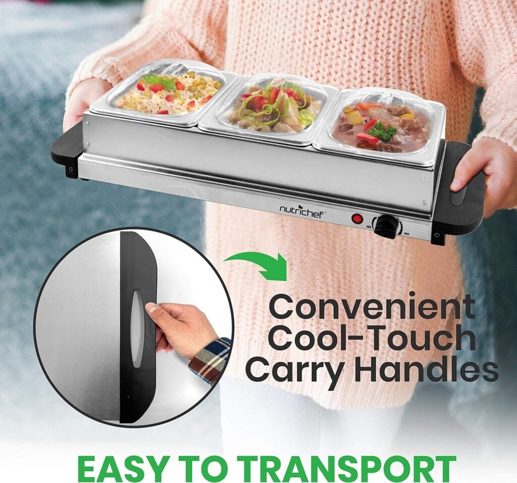 Nutrichef Professional Stainless Steel Buffet Warmer Server with 3 Trays | Portable Hot Plate Food Warmer Station for Parties  Events | Easy to Clean | 3 See-through lids | Max Temperature 175F Nutrichef Professional Stainless Steel Buffet Warmer Server with 3 Trays | Portable Hot Plate Food Warmer Station for Parties  Events | Easy to Clean | 3 See-through lids | Max Temperature 175F
